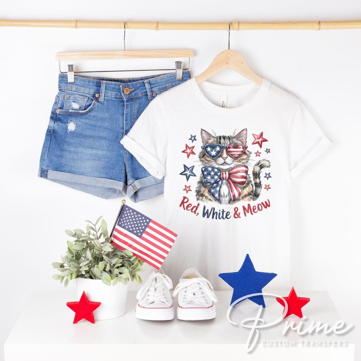 4th of July DTF Transfer, Ready to Press, T-shirt Transfer, Sublimation, Direct to Film, Pet Lover, Patriotic Cat, Coquette America Flag Cat