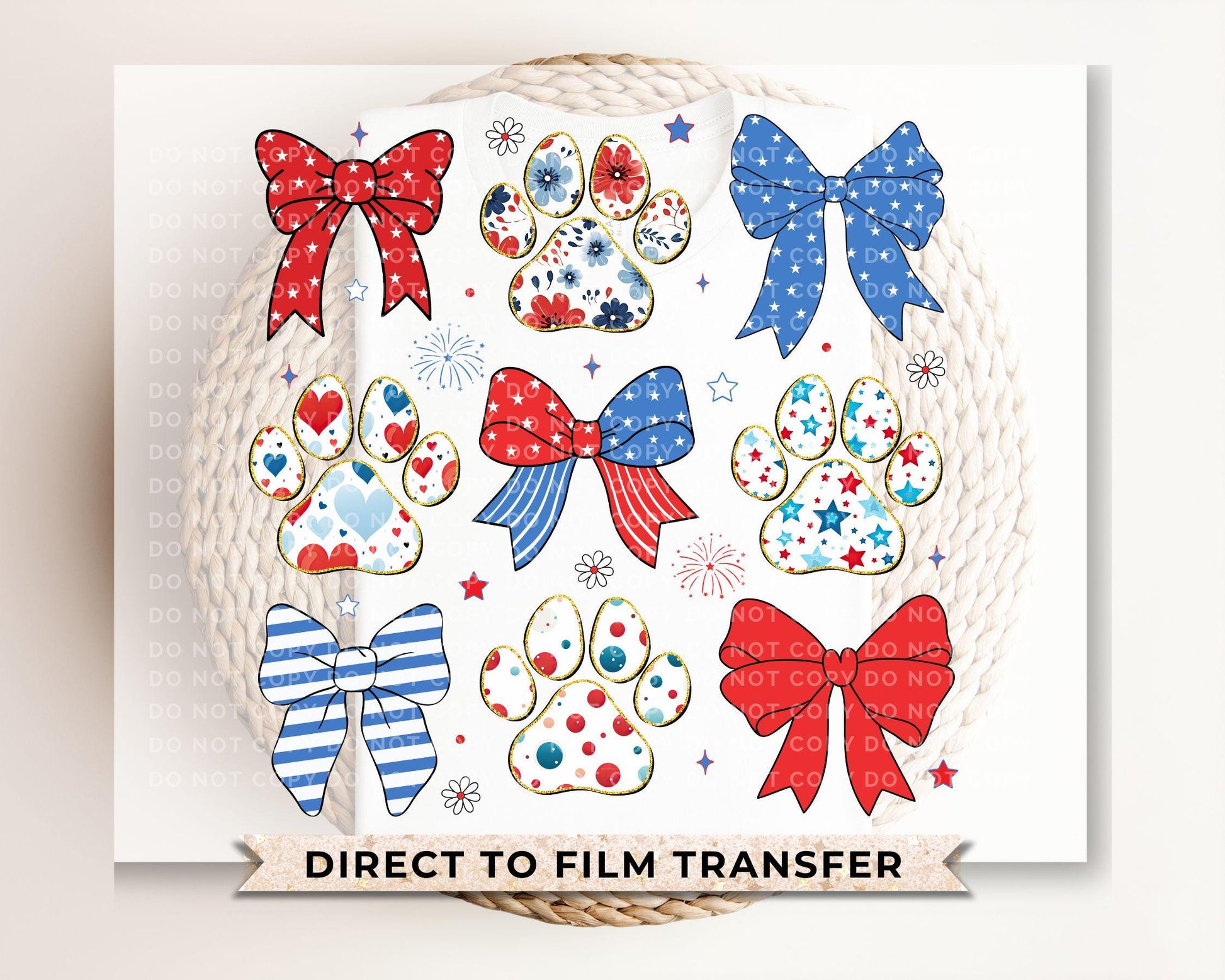 4th of July DTF Transfer, Ready to Press, T-shirt Transfer, Sublimation, Direct to Film, Pets Patriotic, America Flag, Coquette Dog Paws
