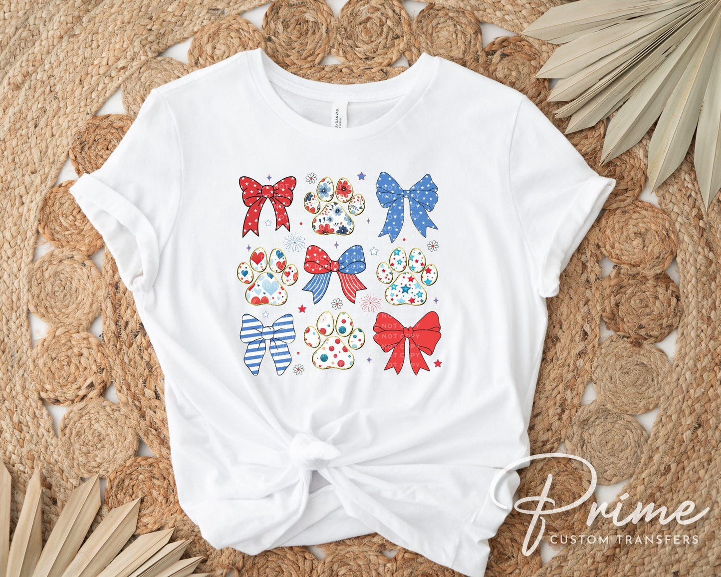 4th of July DTF Transfer, Ready to Press, T-shirt Transfer, Sublimation, Direct to Film, Pets Patriotic, America Flag, Coquette Dog Paws