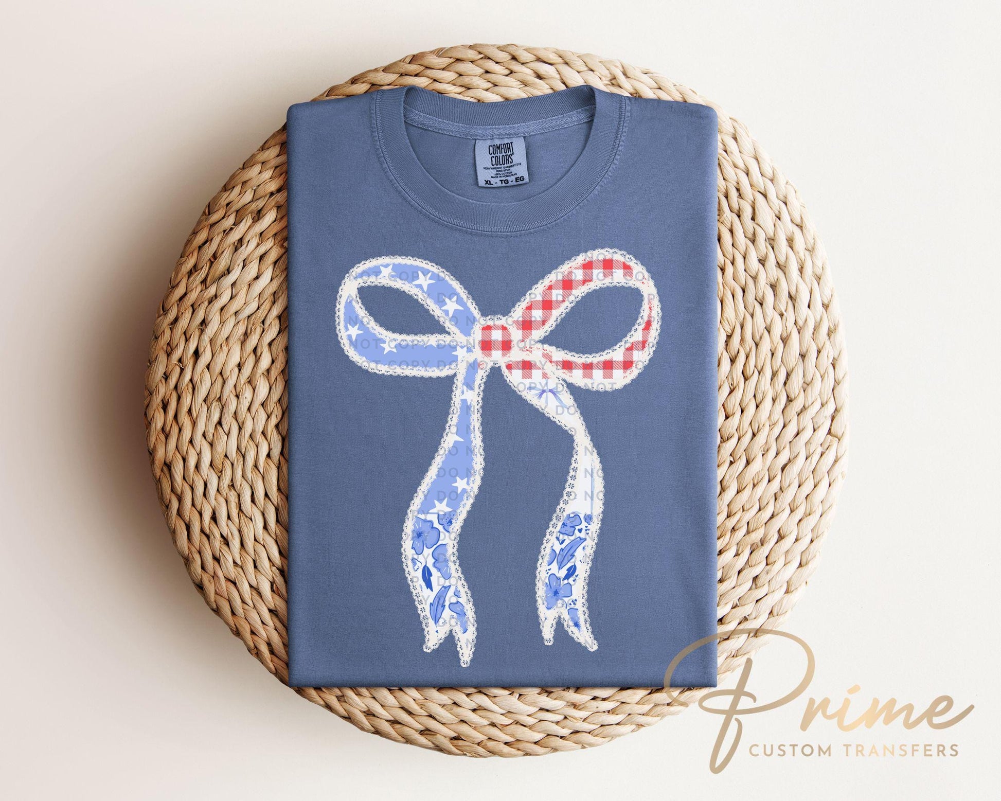 4th of July DTF Transfers, Ready to Press, T-shirt Transfers, Heat Transfer, Direct to Film, USA, Ribbon, Faux Lace Coquette Bow