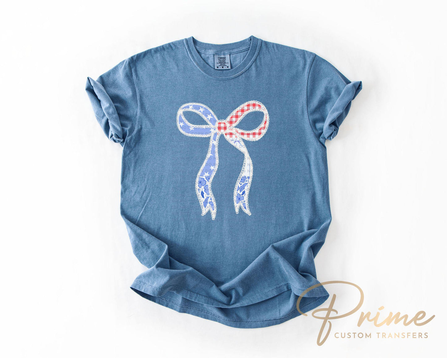 4th of July DTF Transfers, Ready to Press, T-shirt Transfers, Heat Transfer, Direct to Film, USA, Ribbon, Faux Lace Coquette Bow
