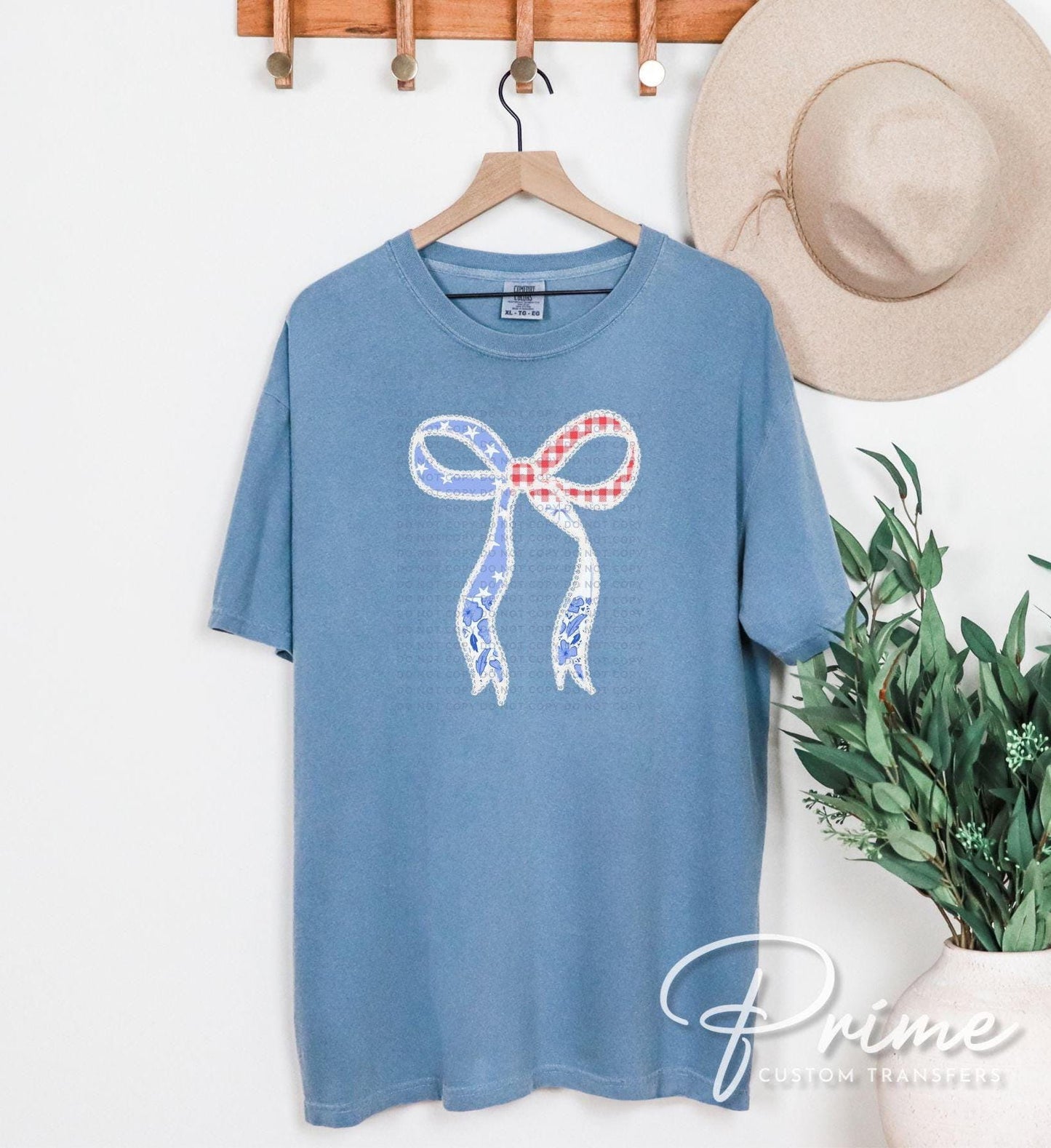 4th of July DTF Transfers, Ready to Press, T-shirt Transfers, Heat Transfer, Direct to Film, USA, Ribbon, Faux Lace Coquette Bow