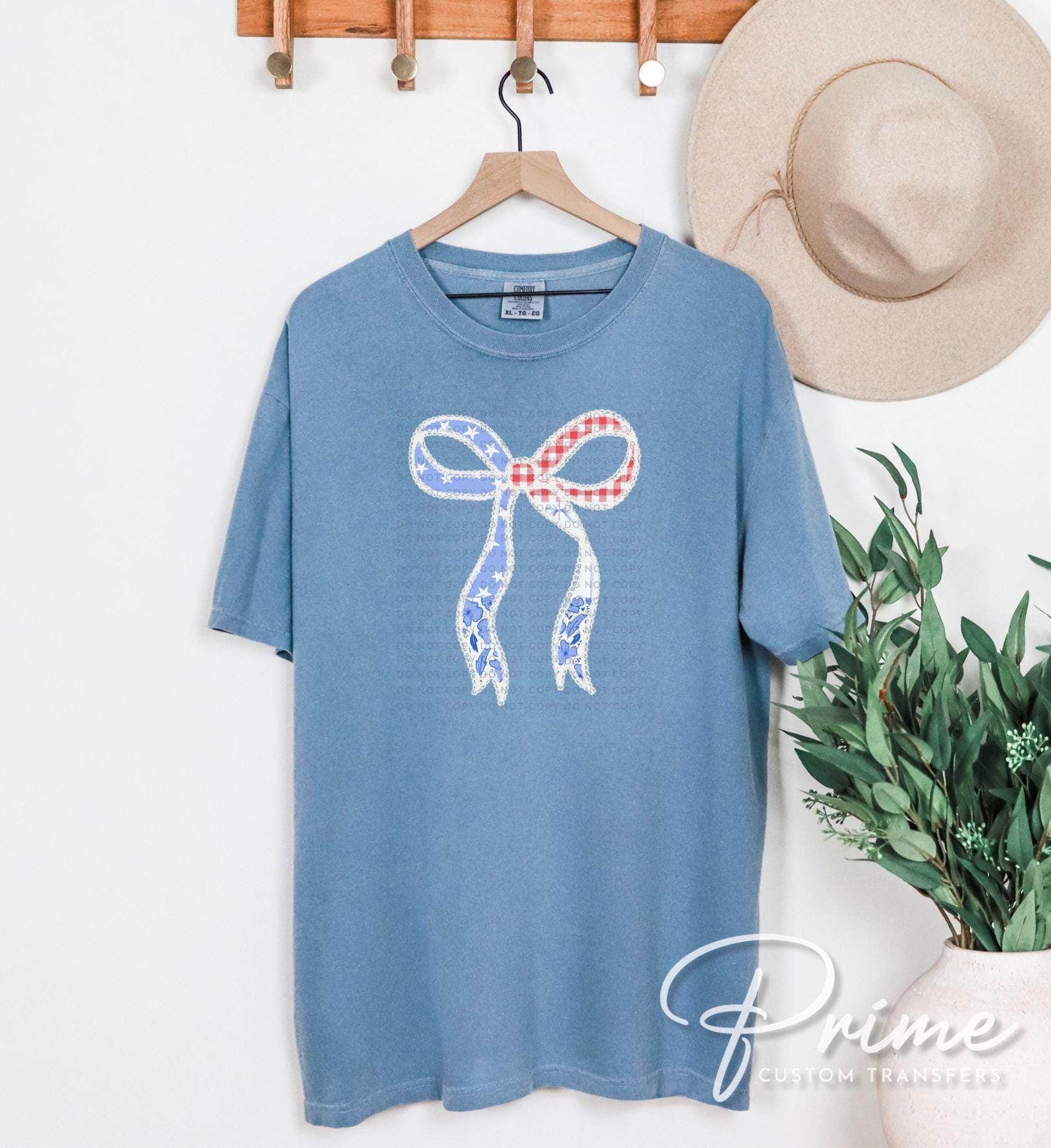 4th of July DTF Transfers, Ready to Press, T-shirt Transfers, Heat Transfer, Direct to Film, USA, Ribbon, Faux Lace Coquette Bow