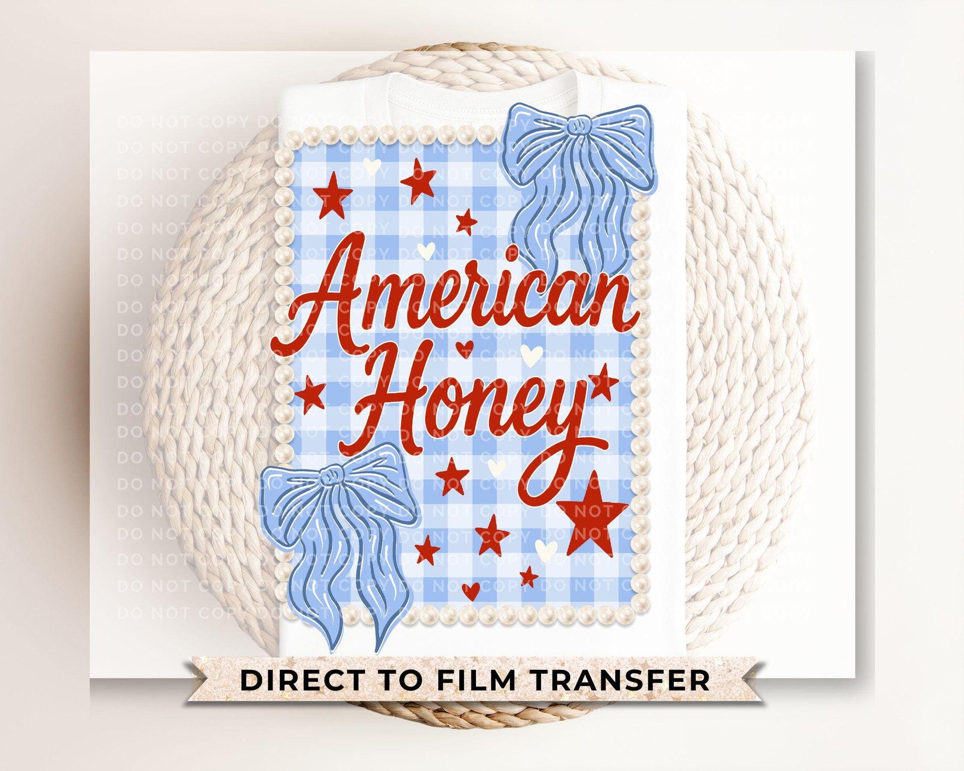 4th of July DTF Transfers, Ready to Press, T-shirt Transfers, Heat Transfer, Direct to Film, Independence, American Honey Flag Bows Coquette