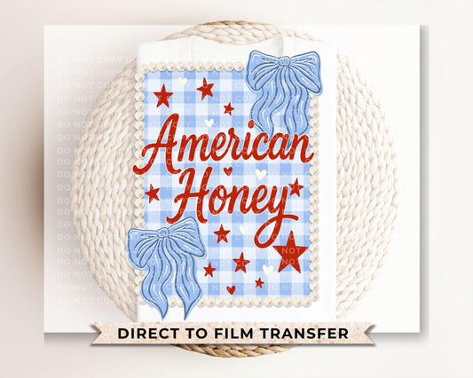 4th of July DTF Transfers, Ready to Press, T-shirt Transfers, Heat Transfer, Direct to Film, Independence, American Honey Flag Bows Coquette