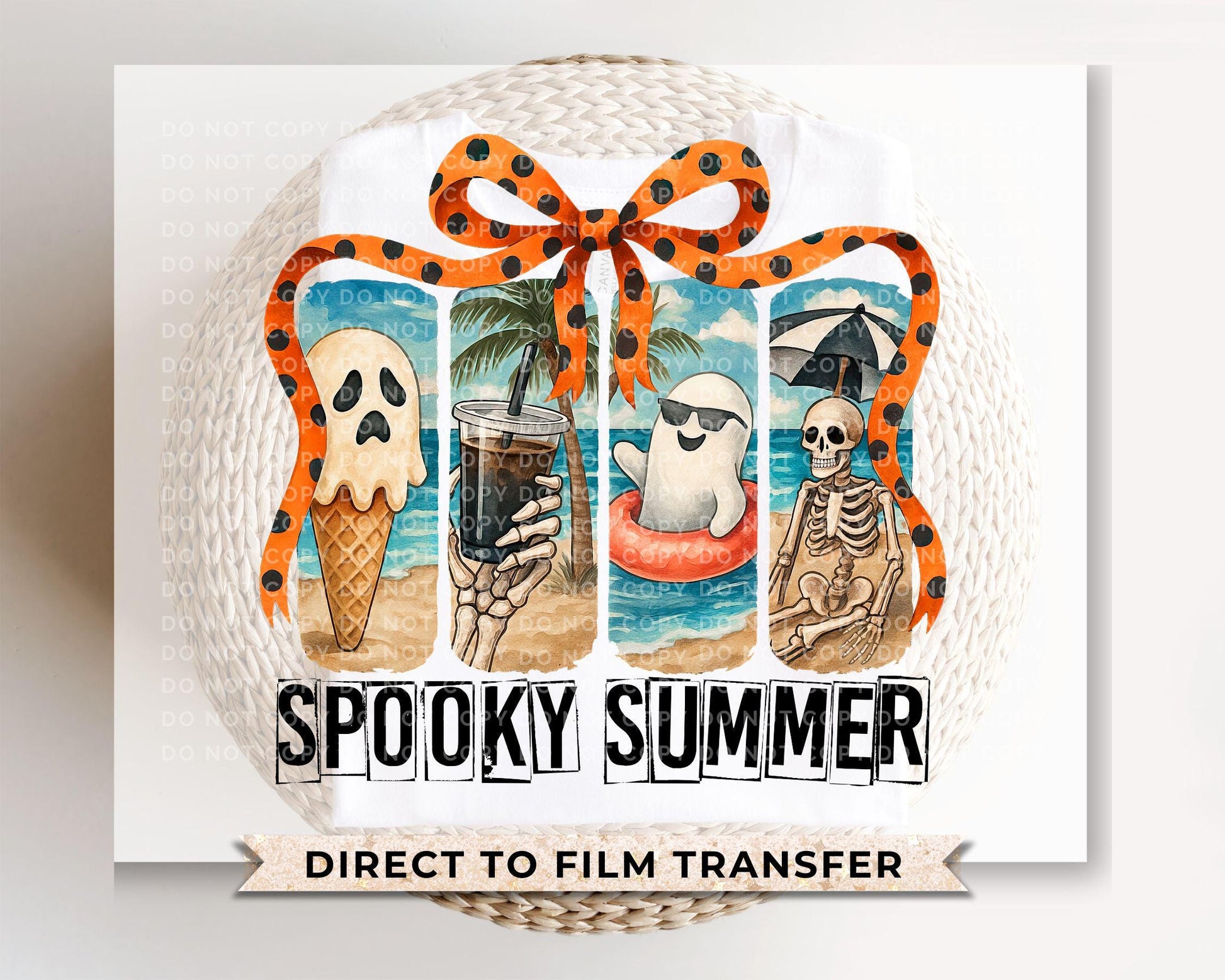 Summerween DTF Transfers, Ready to Press, T-shirt Transfers, Heat Transfer, Direct to Film, Beach, Fall, Autumn, Halloween, Skeleton, Ghost