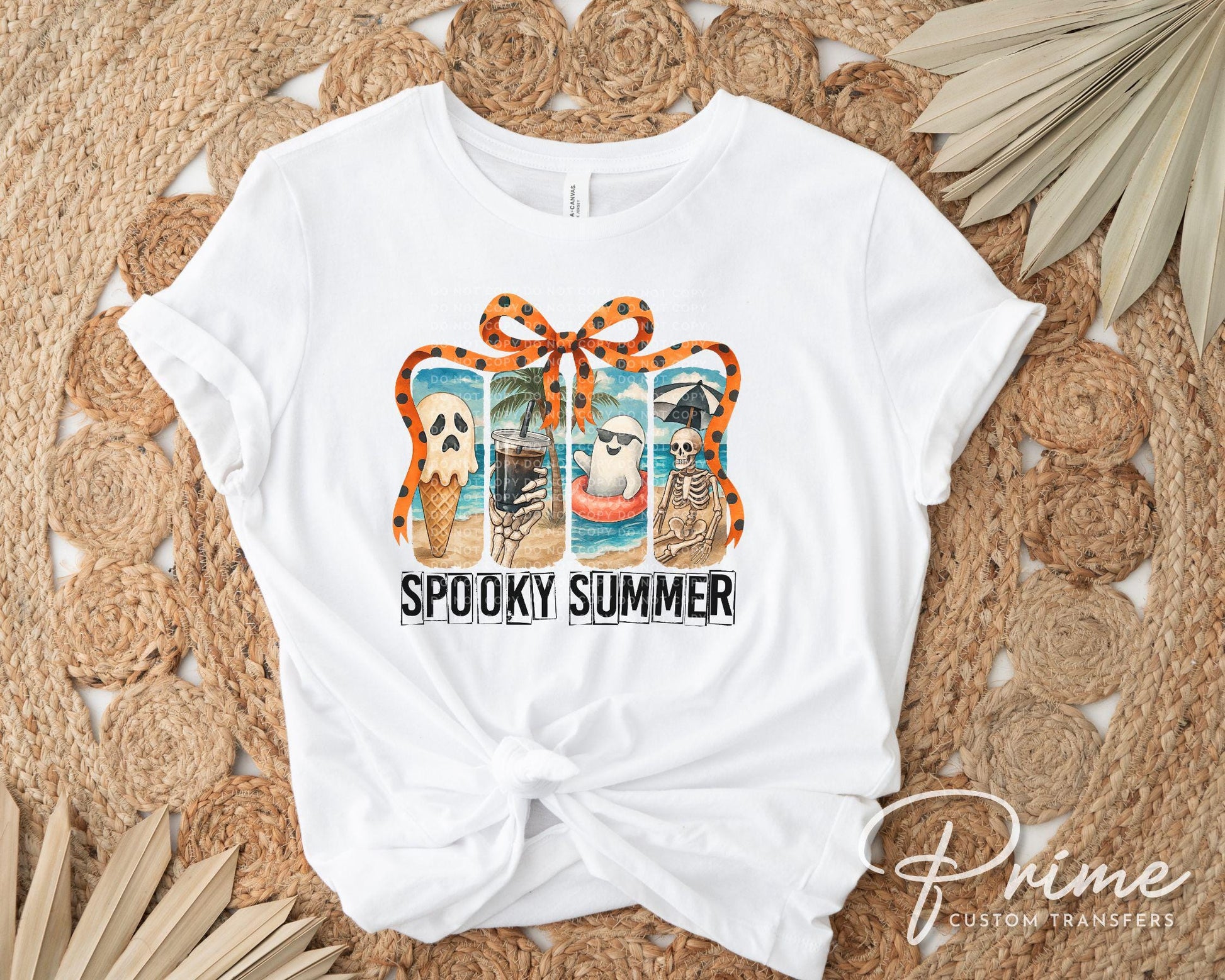 Summerween DTF Transfers, Ready to Press, T-shirt Transfers, Heat Transfer, Direct to Film, Beach, Fall, Autumn, Halloween, Skeleton, Ghost
