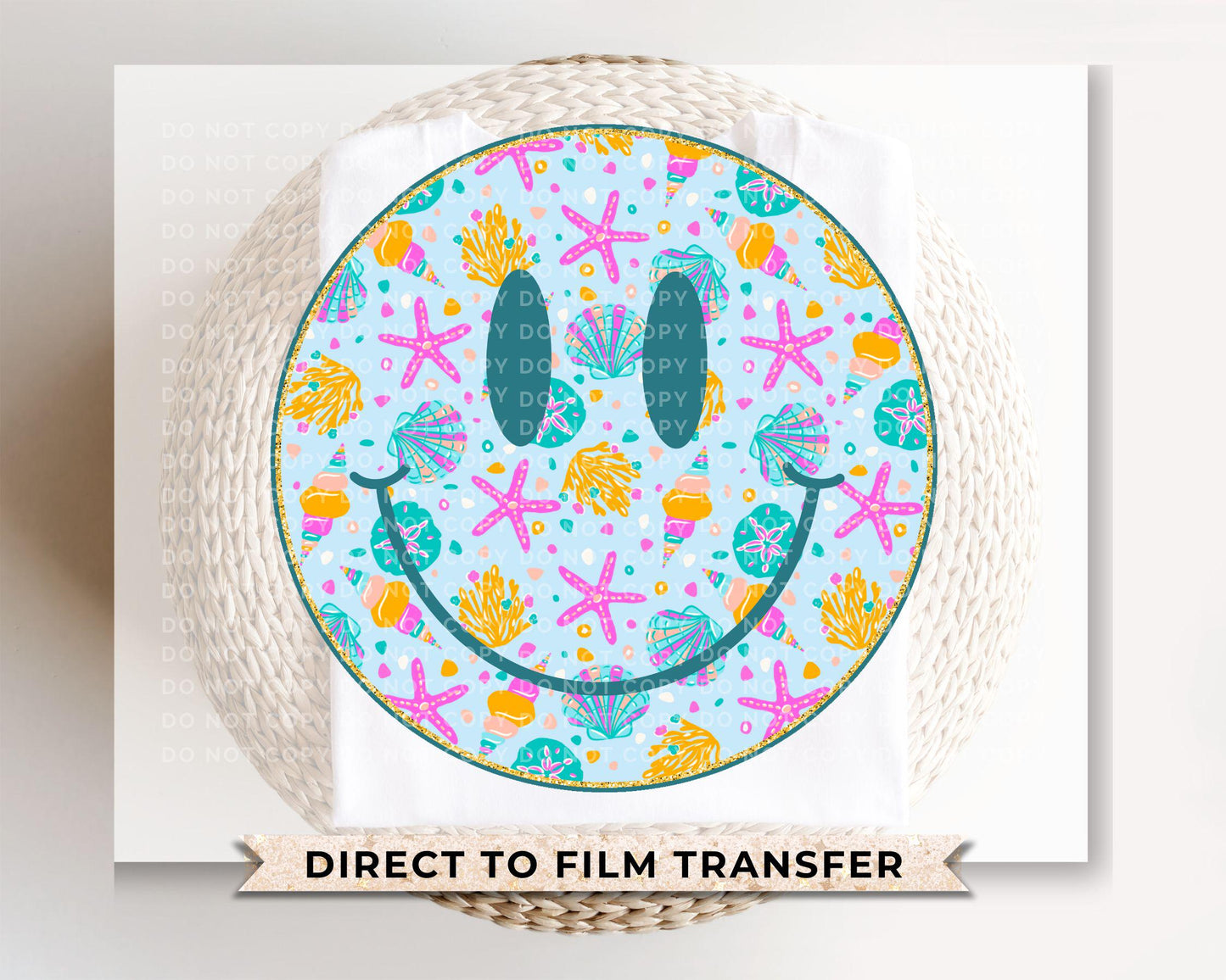 Smiley DTF Transfer, Ready to Press, T-shirt Transfer, Heat Transfer, Direct to Film, Beach, Summer Time, Vacation, Ocean, Trendy, Neon