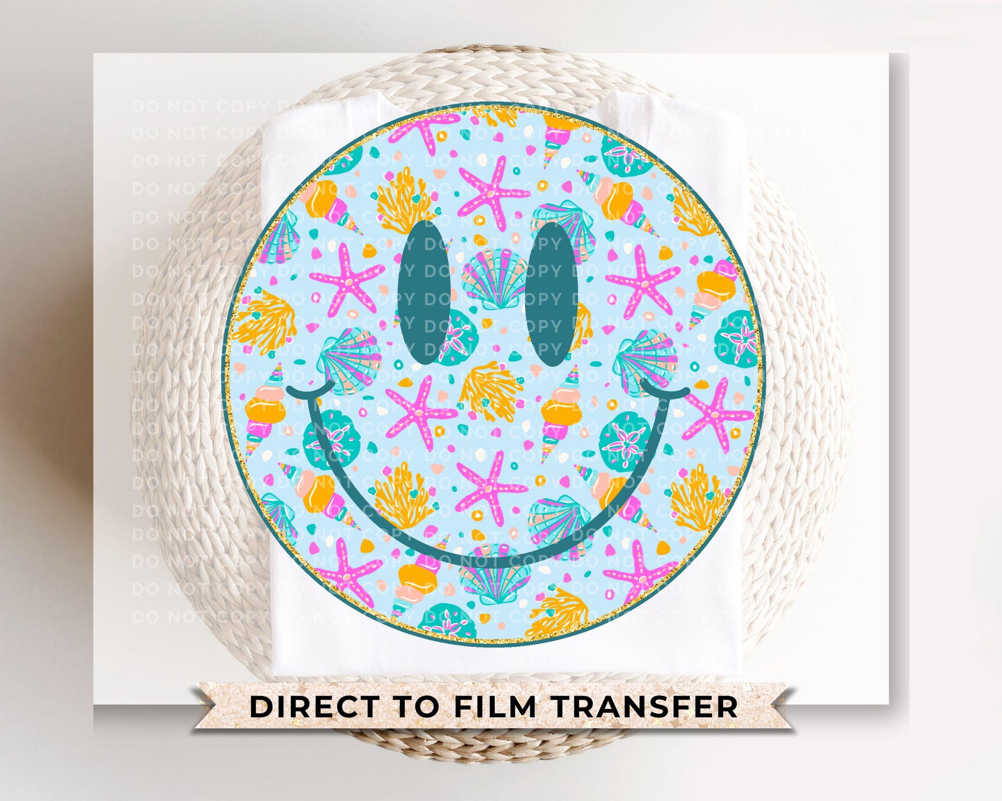 Smiley DTF Transfer, Ready to Press, T-shirt Transfer, Heat Transfer, Direct to Film, Beach, Summer Time, Vacation, Ocean, Trendy, Neon