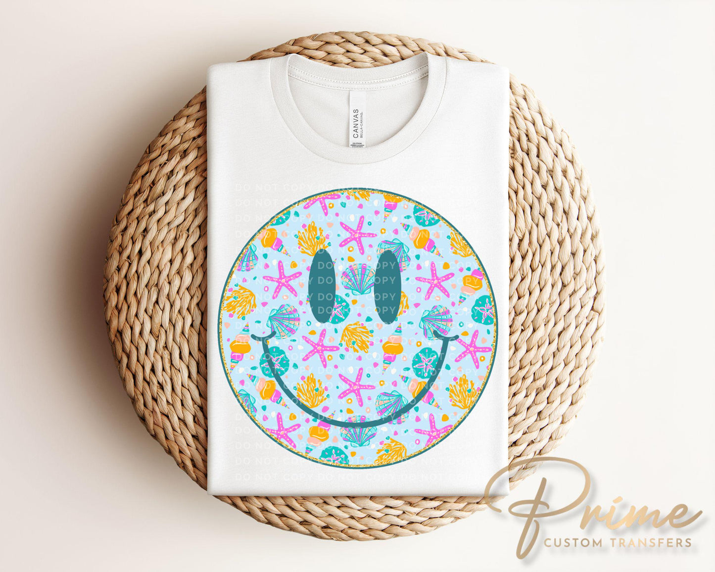 Smiley DTF Transfer, Ready to Press, T-shirt Transfer, Heat Transfer, Direct to Film, Beach, Summer Time, Vacation, Ocean, Trendy, Neon