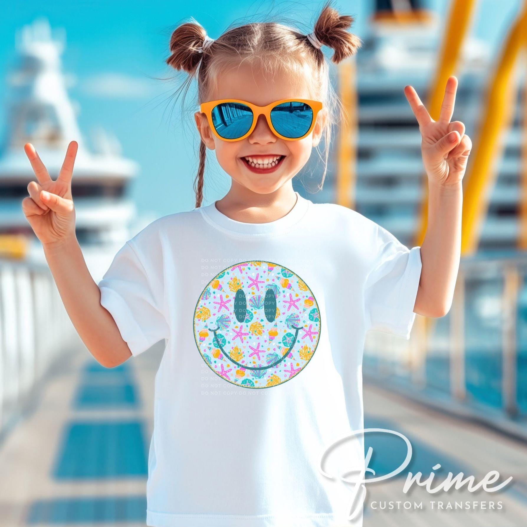 Smiley DTF Transfer, Ready to Press, T-shirt Transfer, Heat Transfer, Direct to Film, Beach, Summer Time, Vacation, Ocean, Trendy, Neon