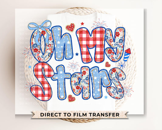 Coquette 4th of July DTF Transfers, Ready to Press, T-shirt Transfers, Direct to Film, Ribbon, Bows, Trendy, USA, Flowers, Oh My Stars