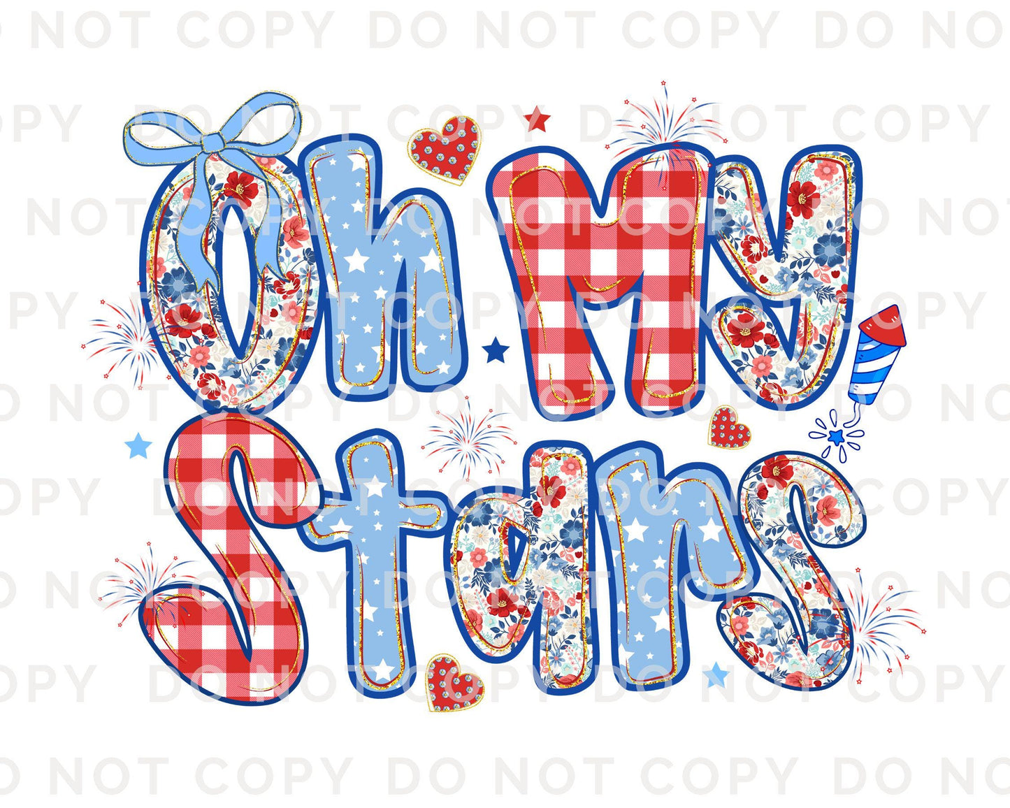 Coquette 4th of July DTF Transfers, Ready to Press, T-shirt Transfers, Direct to Film, Ribbon, Bows, Trendy, USA, Flowers, Oh My Stars