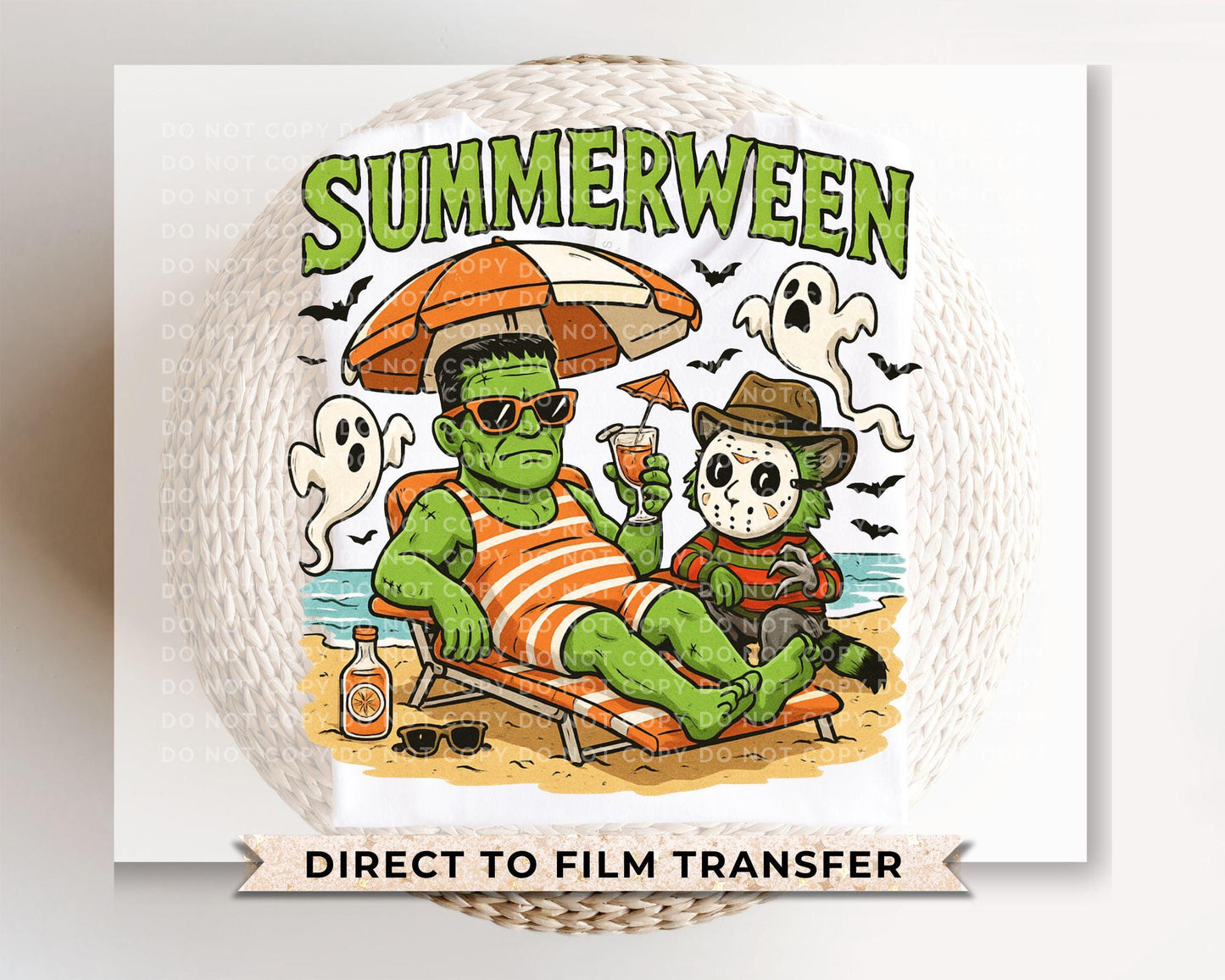 Summerween DTF Transfers, Ready to Press, T-shirt Transfers, Heat Transfer, Direct to Film, Beach, Funny Shirts, Summer Halloween Characters