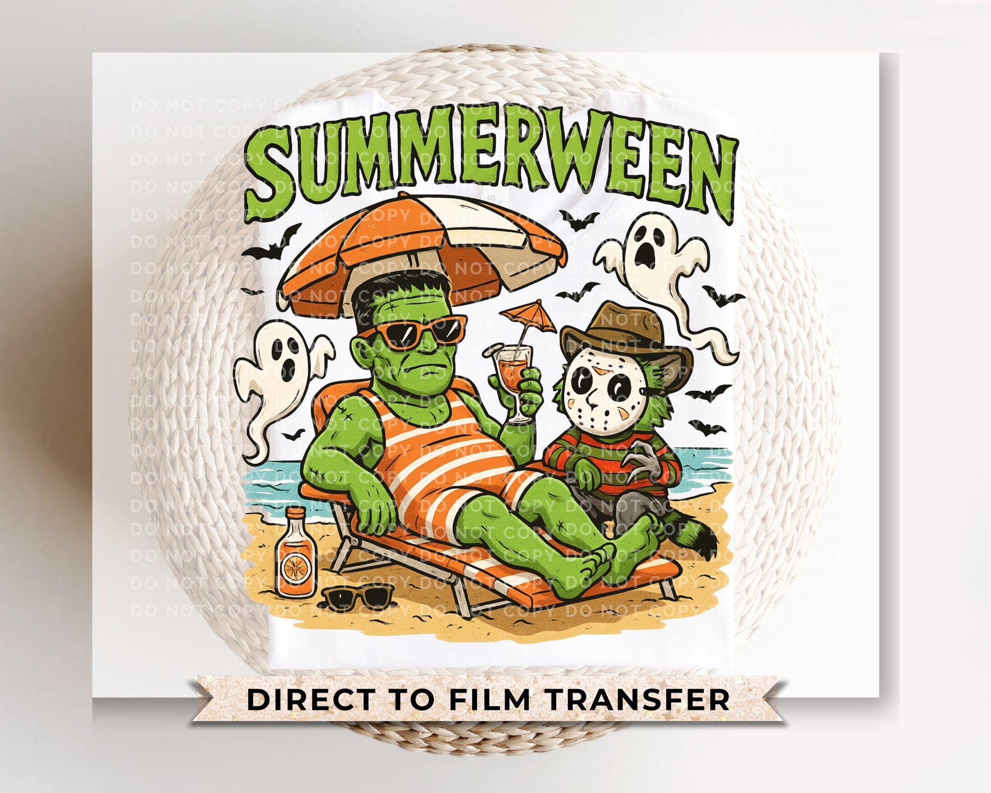 Summerween DTF Transfers, Ready to Press, T-shirt Transfers, Heat Transfer, Direct to Film, Beach, Funny Shirts, Summer Halloween Characters