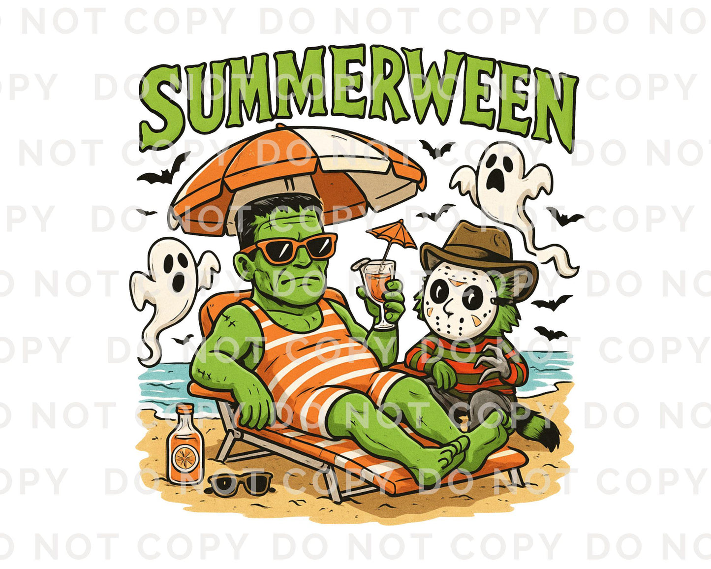 Summerween DTF Transfers, Ready to Press, T-shirt Transfers, Heat Transfer, Direct to Film, Beach, Funny Shirts, Summer Halloween Characters