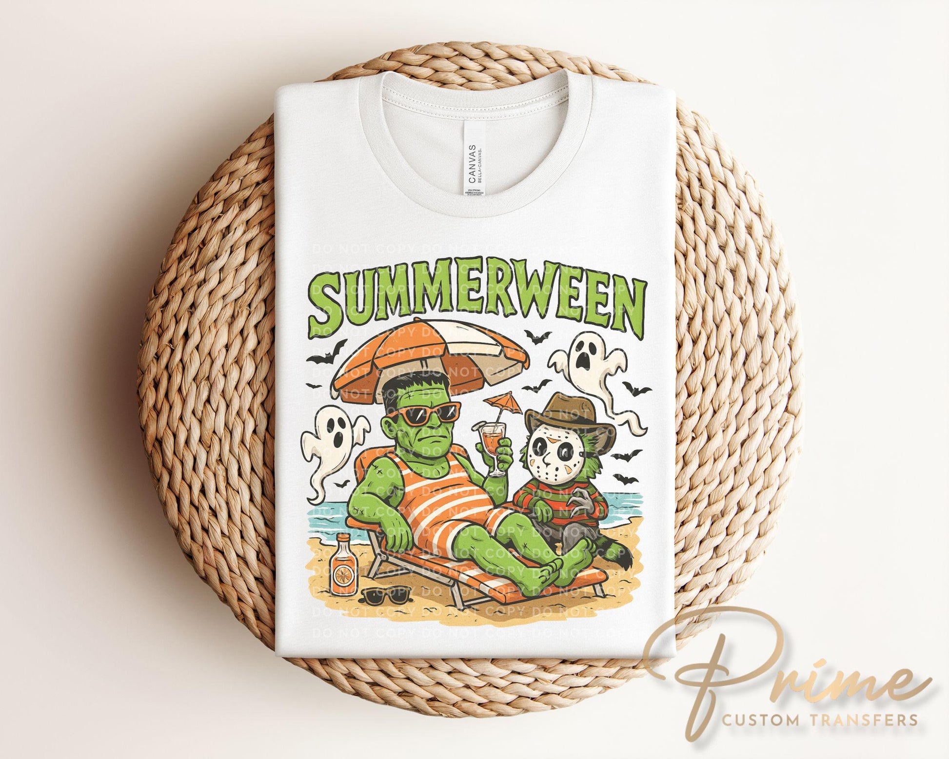 Summerween DTF Transfers, Ready to Press, T-shirt Transfers, Heat Transfer, Direct to Film, Beach, Funny Shirts, Summer Halloween Characters