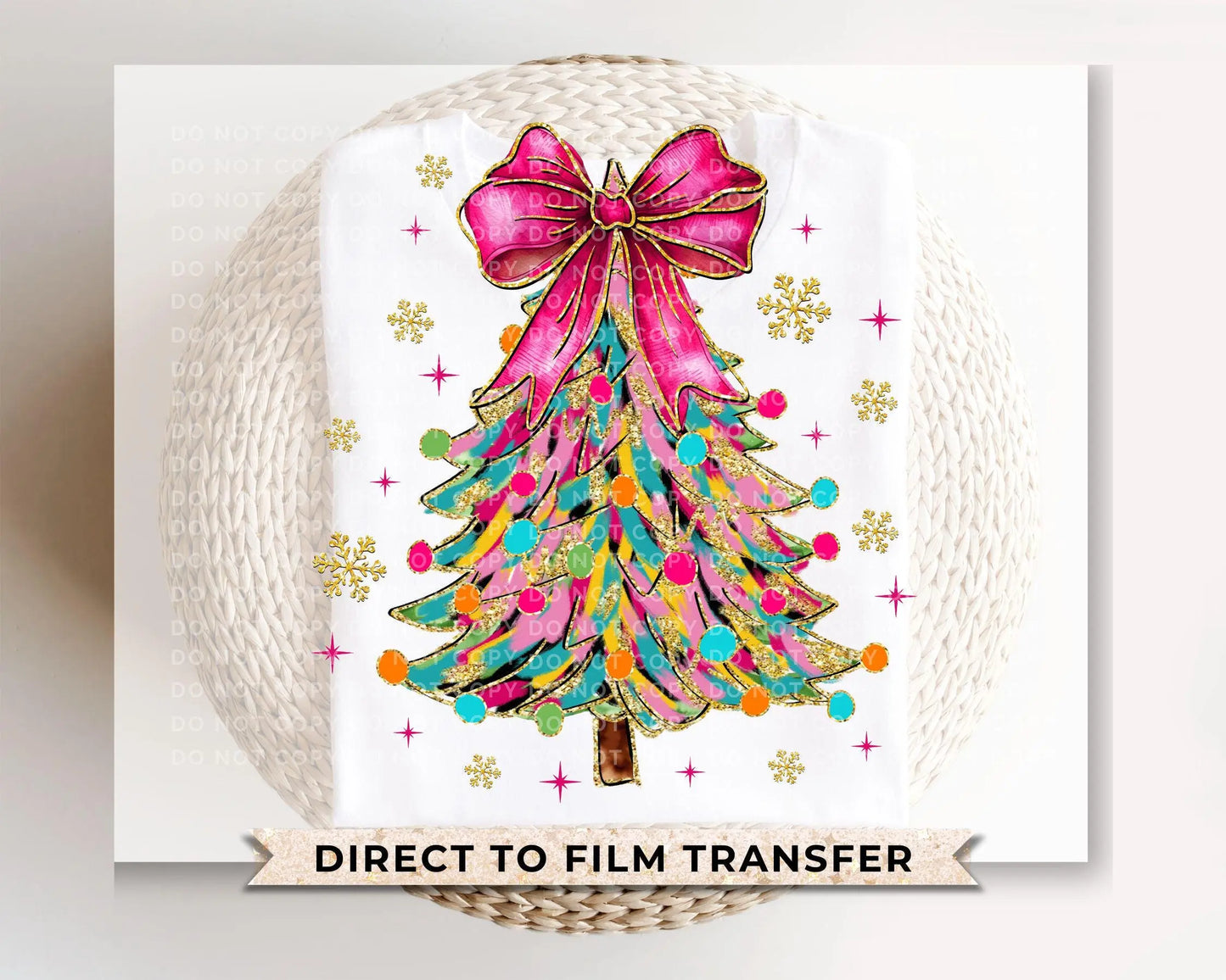 Christmas DTF Transfers, Ready to Press, T-shirt Transfers, Heat Transfer, Direct to Film, Brushstroke, Faux Glitter Coquette Christmas Tree