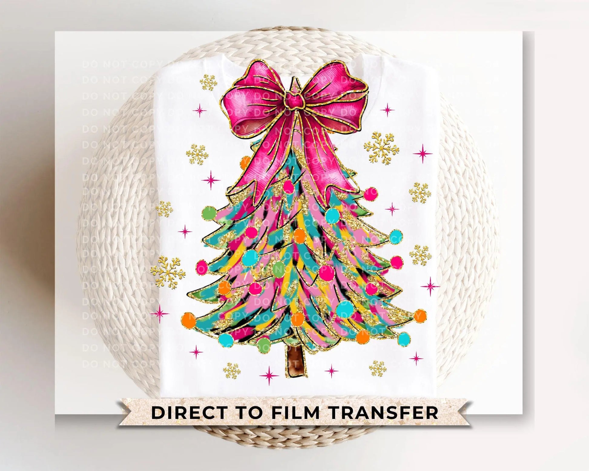 Christmas DTF Transfers, Ready to Press, T-shirt Transfers, Heat Transfer, Direct to Film, Brushstroke, Faux Glitter Coquette Christmas Tree