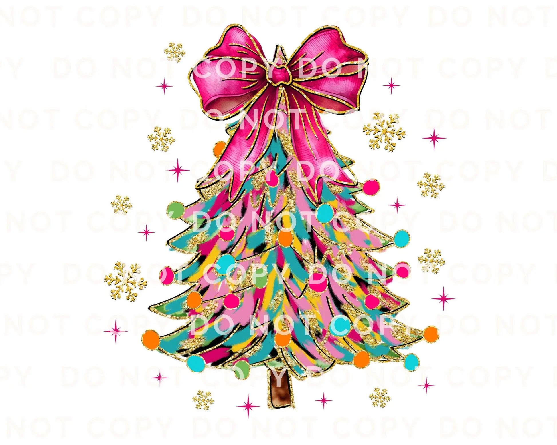 Christmas DTF Transfers, Ready to Press, T-shirt Transfers, Heat Transfer, Direct to Film, Brushstroke, Faux Glitter Coquette Christmas Tree