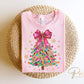 Christmas DTF Transfers, Ready to Press, T-shirt Transfers, Heat Transfer, Direct to Film, Brushstroke, Faux Glitter Coquette Christmas Tree
