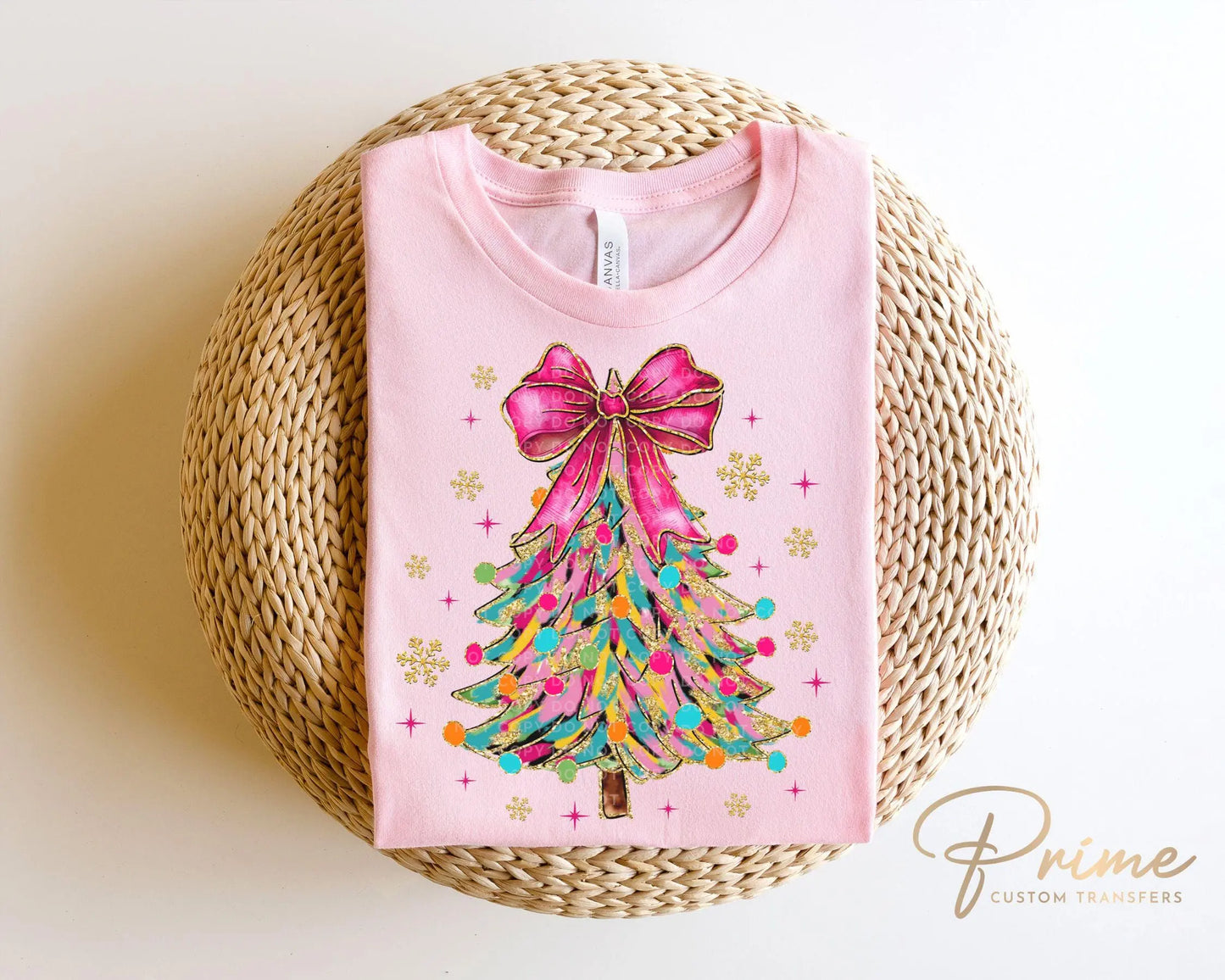Christmas DTF Transfers, Ready to Press, T-shirt Transfers, Heat Transfer, Direct to Film, Brushstroke, Faux Glitter Coquette Christmas Tree
