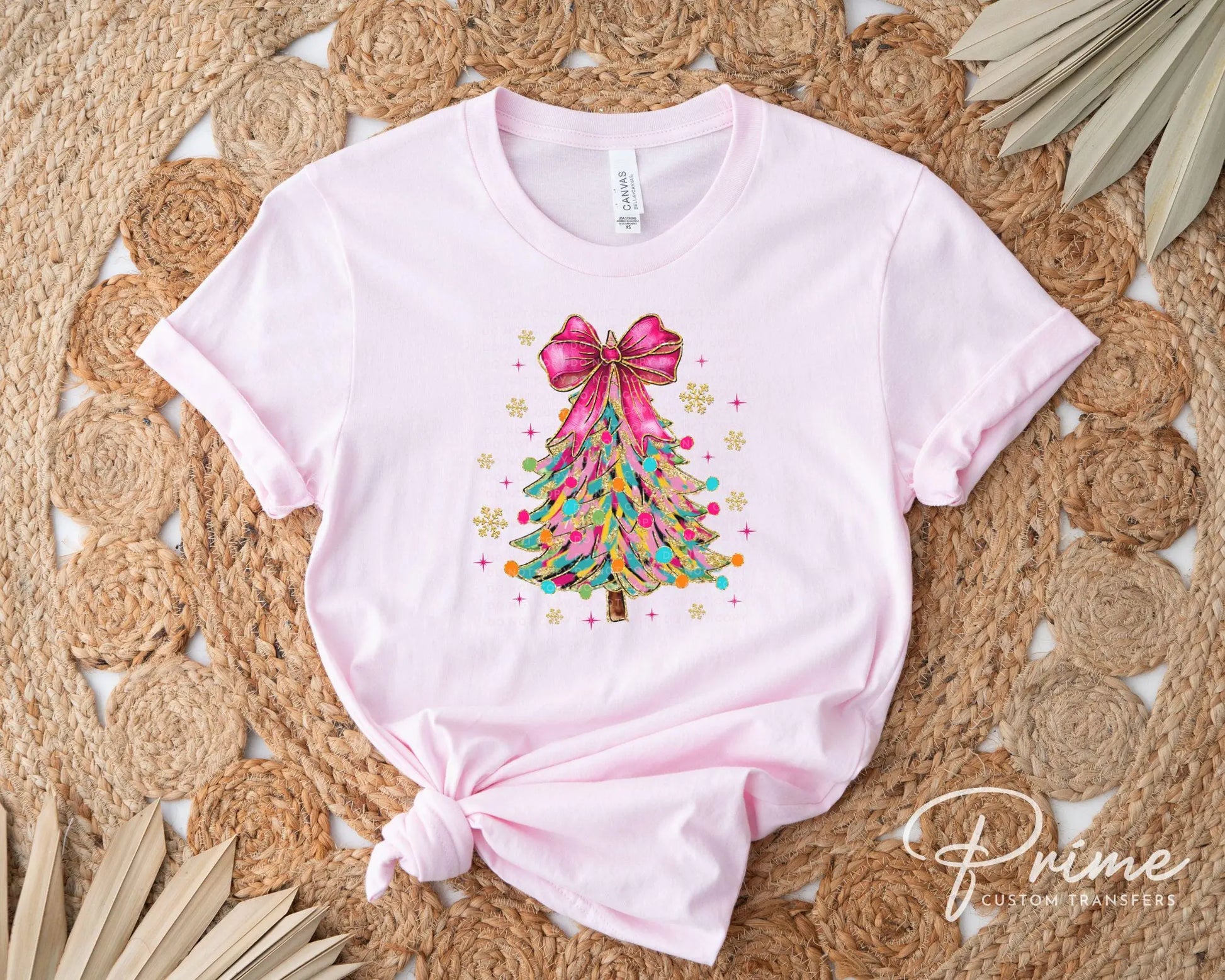 Christmas DTF Transfers, Ready to Press, T-shirt Transfers, Heat Transfer, Direct to Film, Brushstroke, Faux Glitter Coquette Christmas Tree