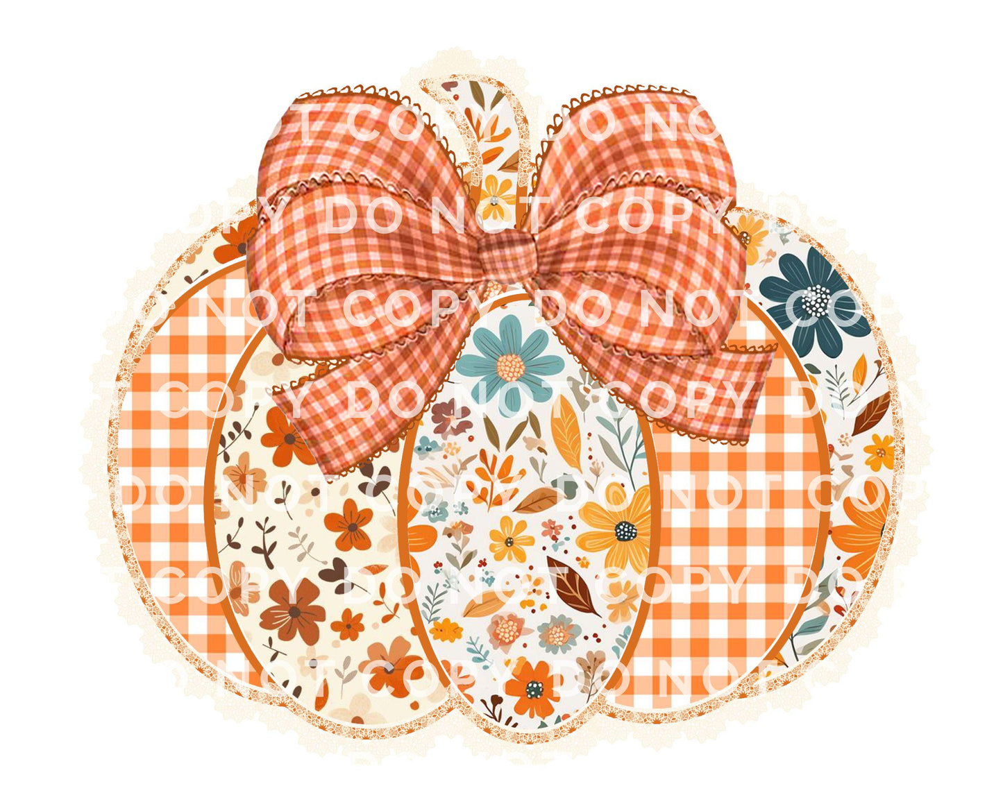 Fall DTF Transfers, Ready to Press, T-shirt Transfers, Heat Transfer, Direct to Film, Trendy, Bow, Faux Lace, Coquette Preppy Floral Pumpkin