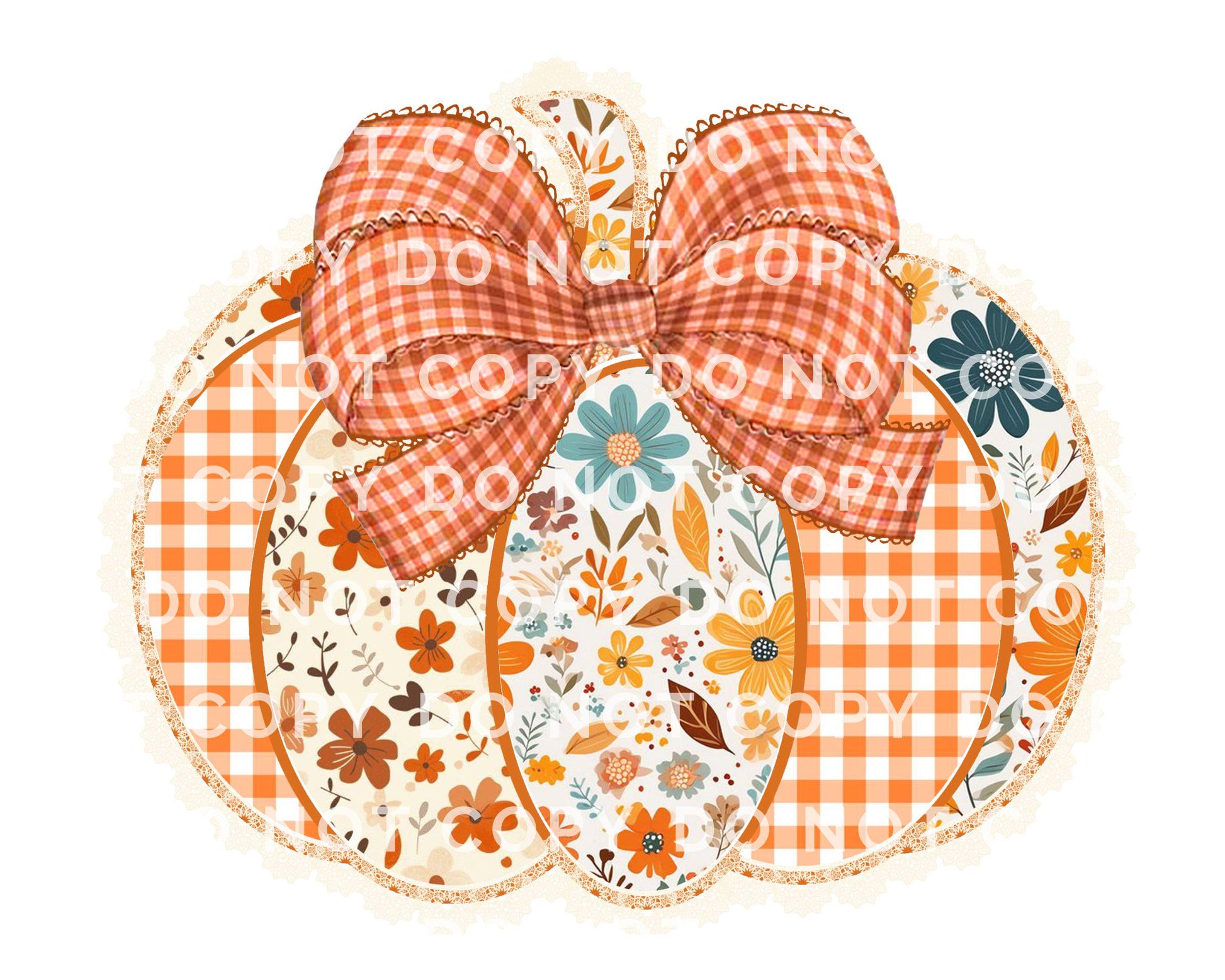 Fall DTF Transfers, Ready to Press, T-shirt Transfers, Heat Transfer, Direct to Film, Trendy, Bow, Faux Lace, Coquette Preppy Floral Pumpkin