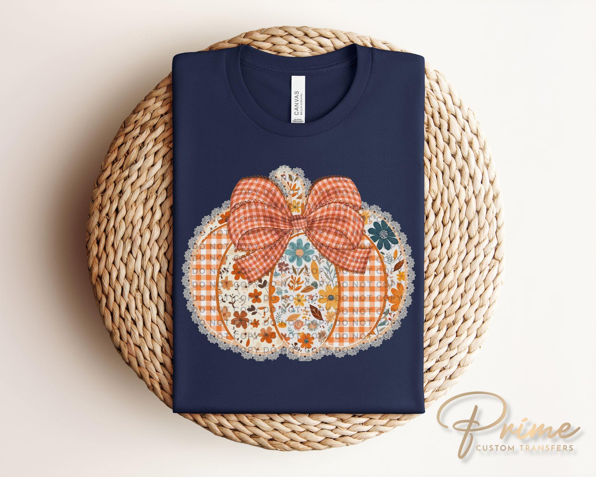 Fall DTF Transfers, Ready to Press, T-shirt Transfers, Heat Transfer, Direct to Film, Trendy, Bow, Faux Lace, Coquette Preppy Floral Pumpkin