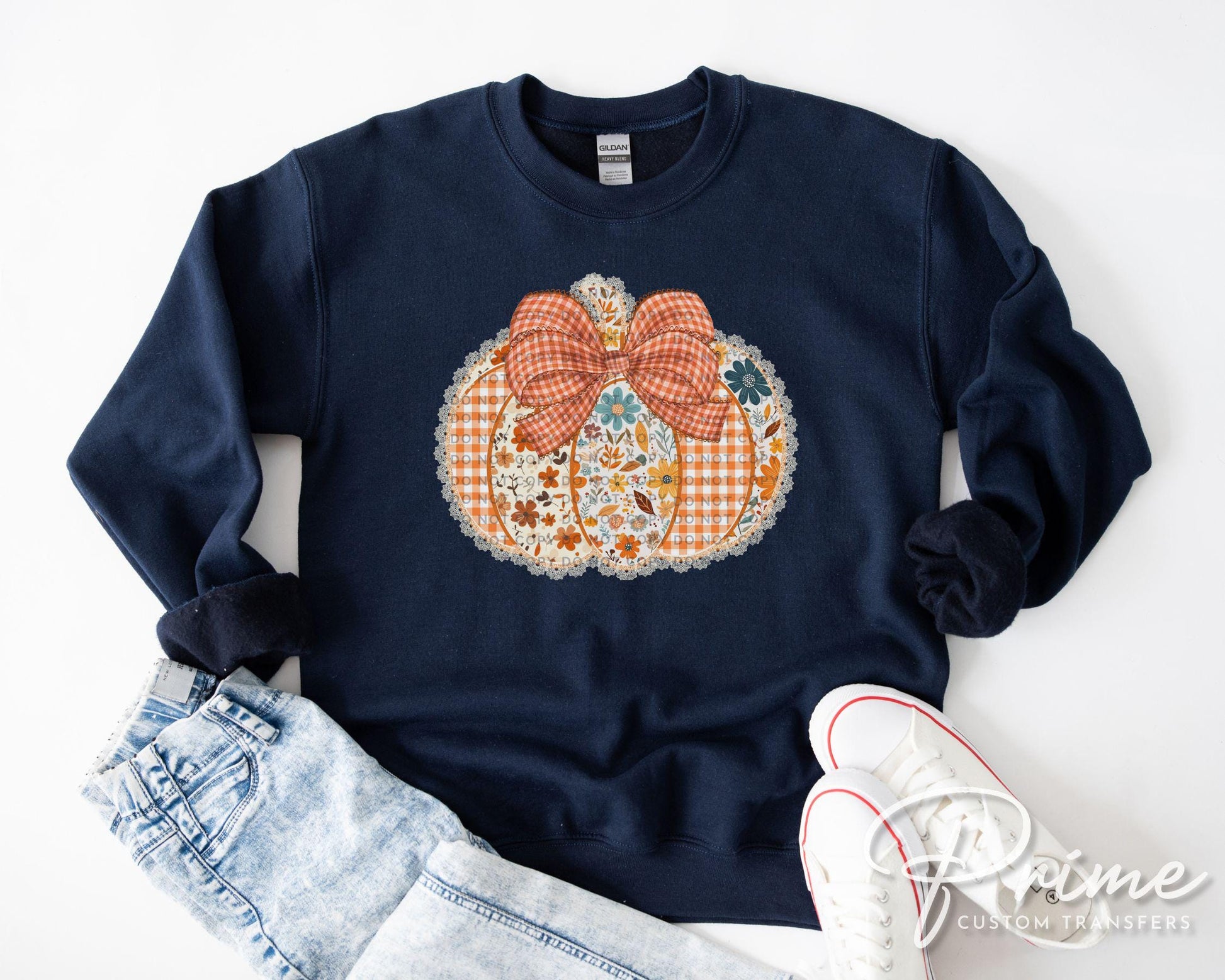 Fall DTF Transfers, Ready to Press, T-shirt Transfers, Heat Transfer, Direct to Film, Trendy, Bow, Faux Lace, Coquette Preppy Floral Pumpkin