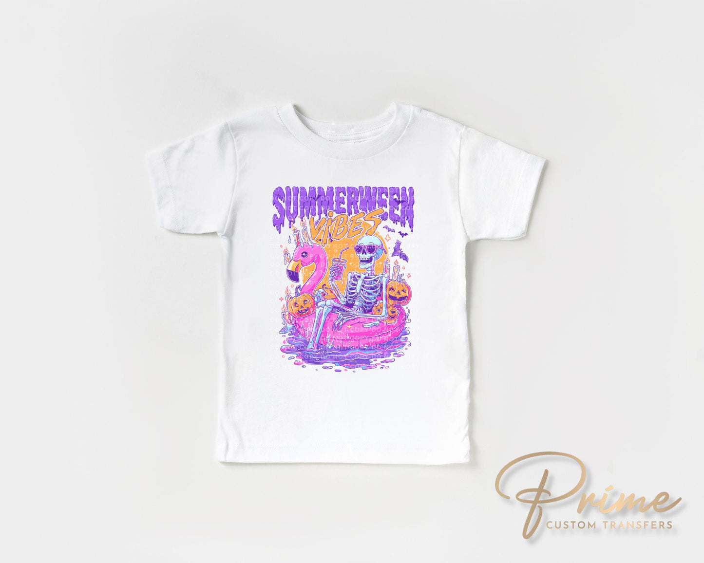 Summerween Vibes DTF Transfers, Ready to Press, T-shirt Transfers, Heat Transfer, Direct to Film, Summer Halloween, Flamingo Pool Pumpkins