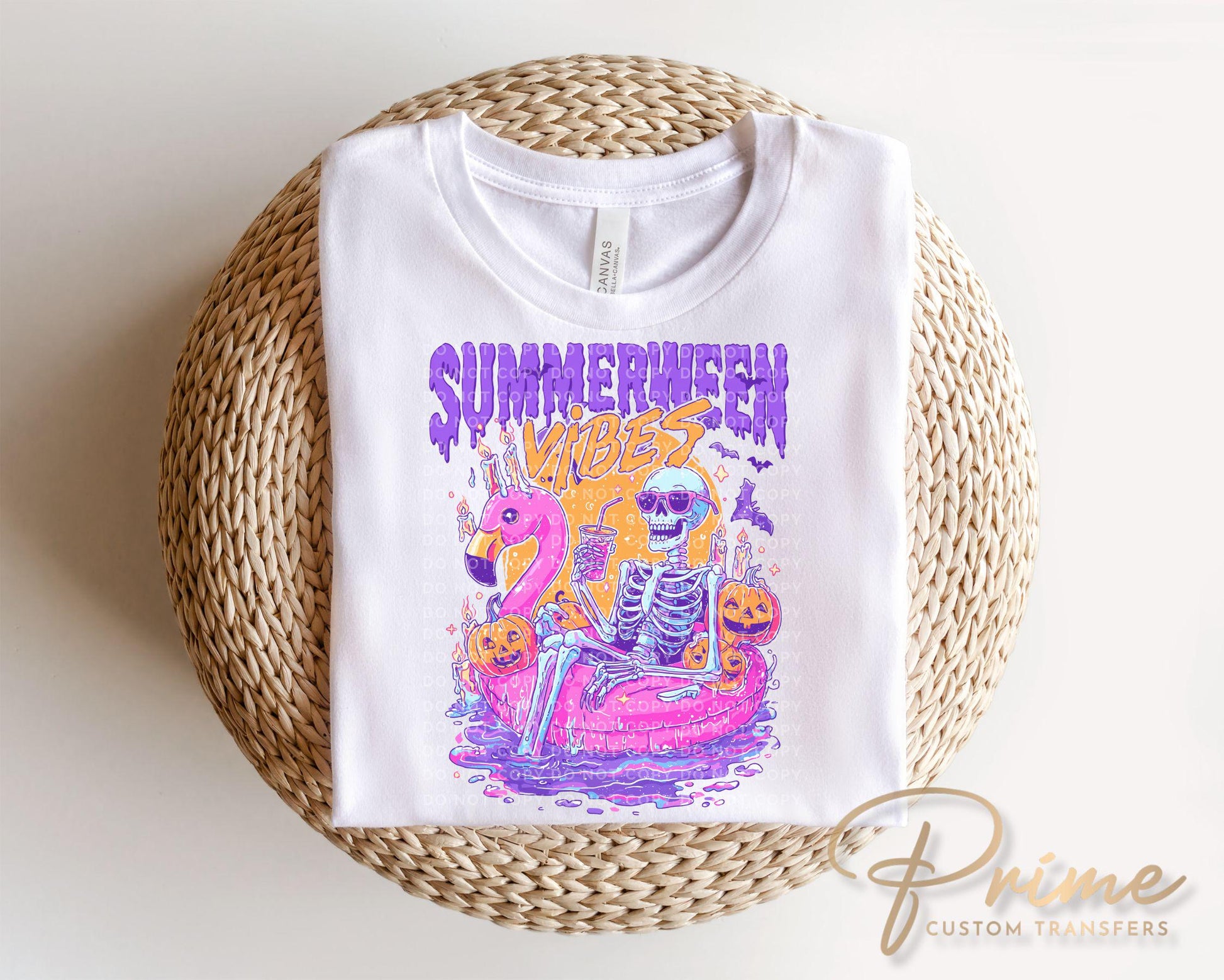 Summerween Vibes DTF Transfers, Ready to Press, T-shirt Transfers, Heat Transfer, Direct to Film, Summer Halloween, Flamingo Pool Pumpkins