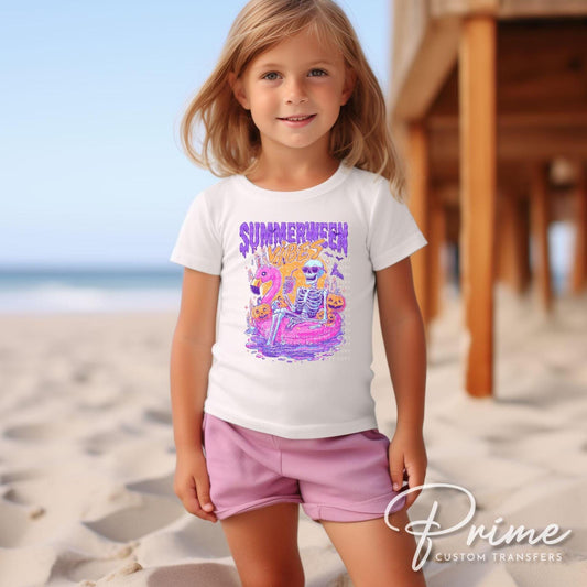 Summerween Vibes DTF Transfers, Ready to Press, T-shirt Transfers, Heat Transfer, Direct to Film, Summer Halloween, Flamingo Pool Pumpkins