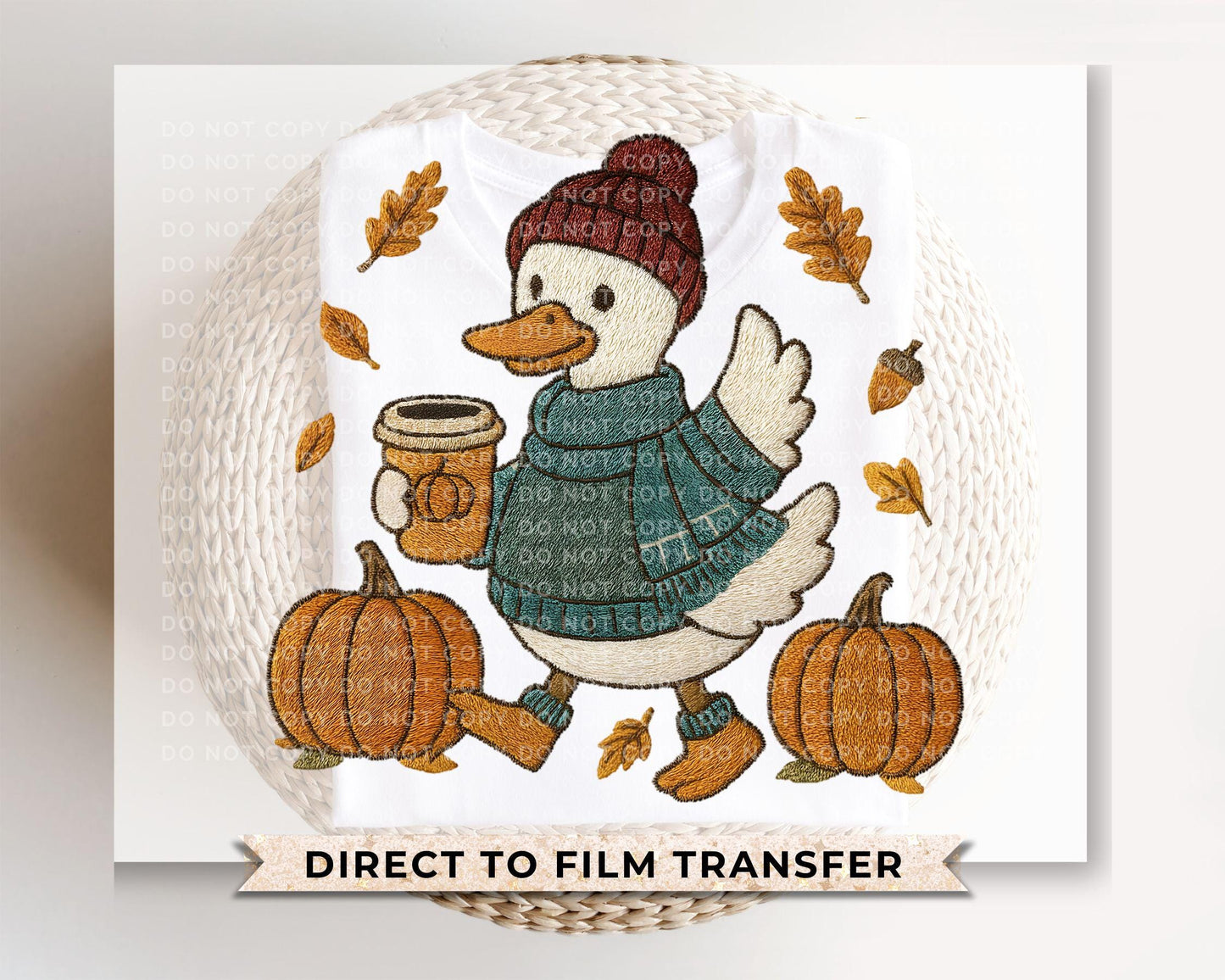 Autumn Goose DTF Transfer, Ready to Press, Transfer, Heat Transfer, Direct to Film, Leaves, Pumpkins, Fall, Trendy Faux Embroidery, Coquette