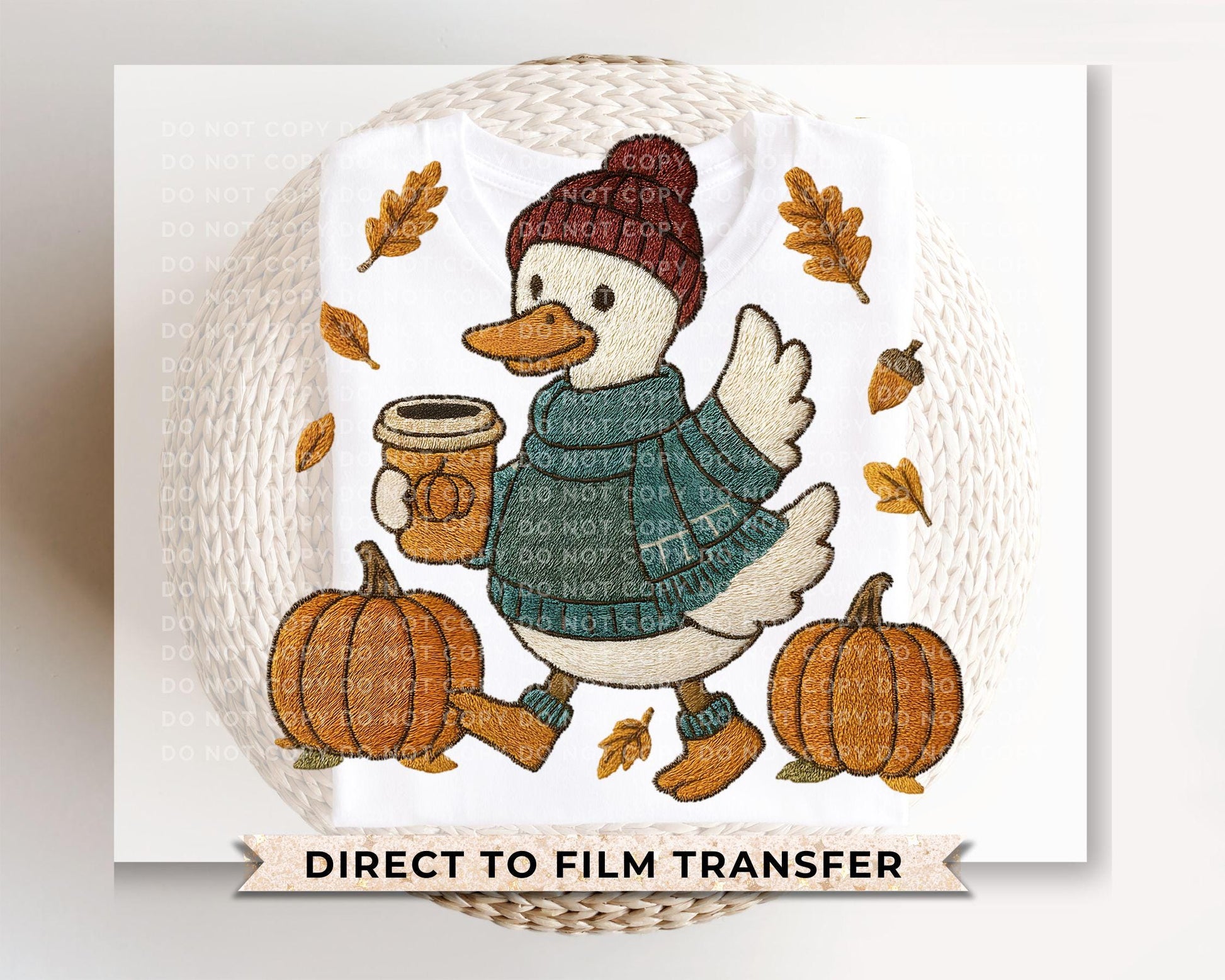 Autumn Goose DTF Transfer, Ready to Press, Transfer, Heat Transfer, Direct to Film, Leaves, Pumpkins, Fall, Trendy Faux Embroidery, Coquette