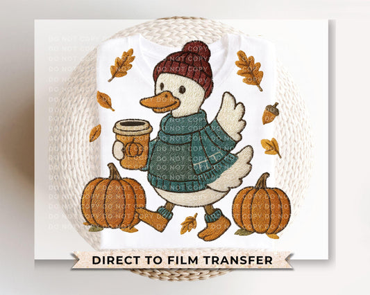 Autumn Goose DTF Transfer, Ready to Press, Transfer, Heat Transfer, Direct to Film, Leaves, Pumpkins, Fall, Trendy Faux Embroidery, Coquette