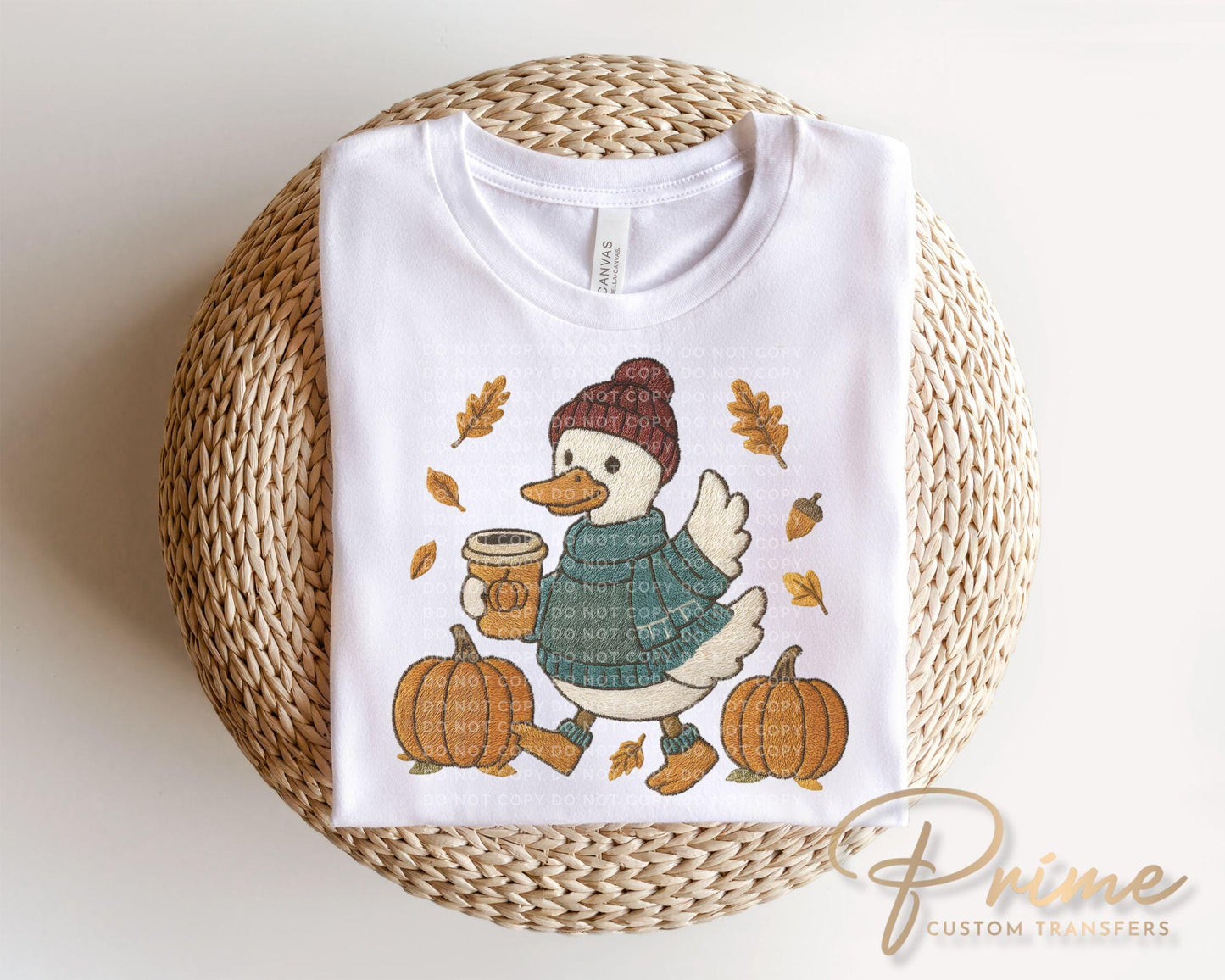 Autumn Goose DTF Transfer, Ready to Press, Transfer, Heat Transfer, Direct to Film, Leaves, Pumpkins, Fall, Trendy Faux Embroidery, Coquette