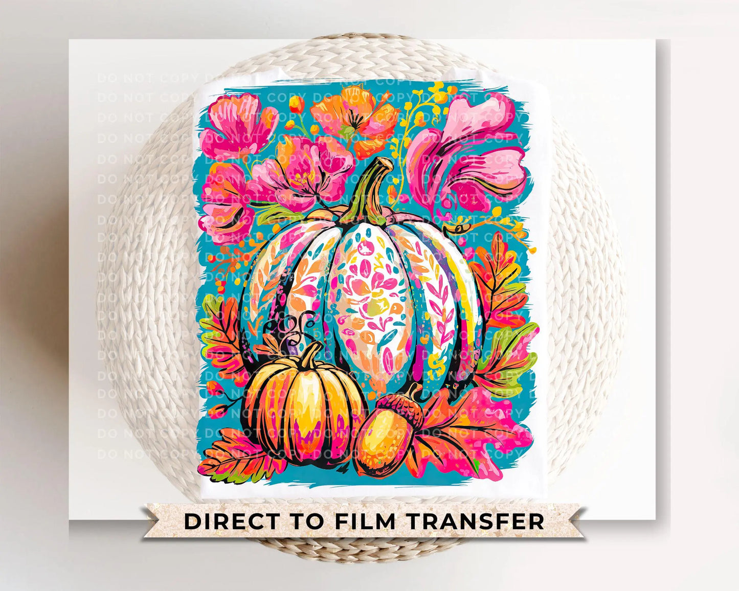 Fall DTF Transfer, Ready to Press, T-shirt Transfers, Heat Transfer, Direct to Film, Trendy, Boho, Pink, Autumn Coquette Neon Floral Pumpkin