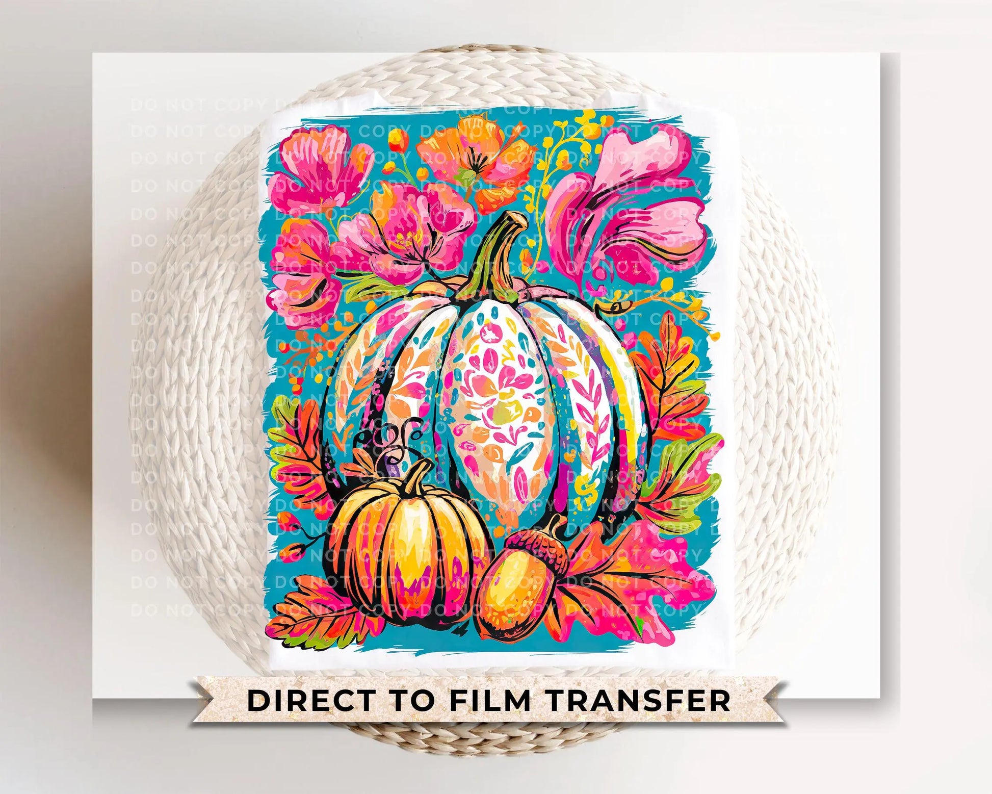 Fall DTF Transfer, Ready to Press, T-shirt Transfers, Heat Transfer, Direct to Film, Trendy, Boho, Pink, Autumn Coquette Neon Floral Pumpkin