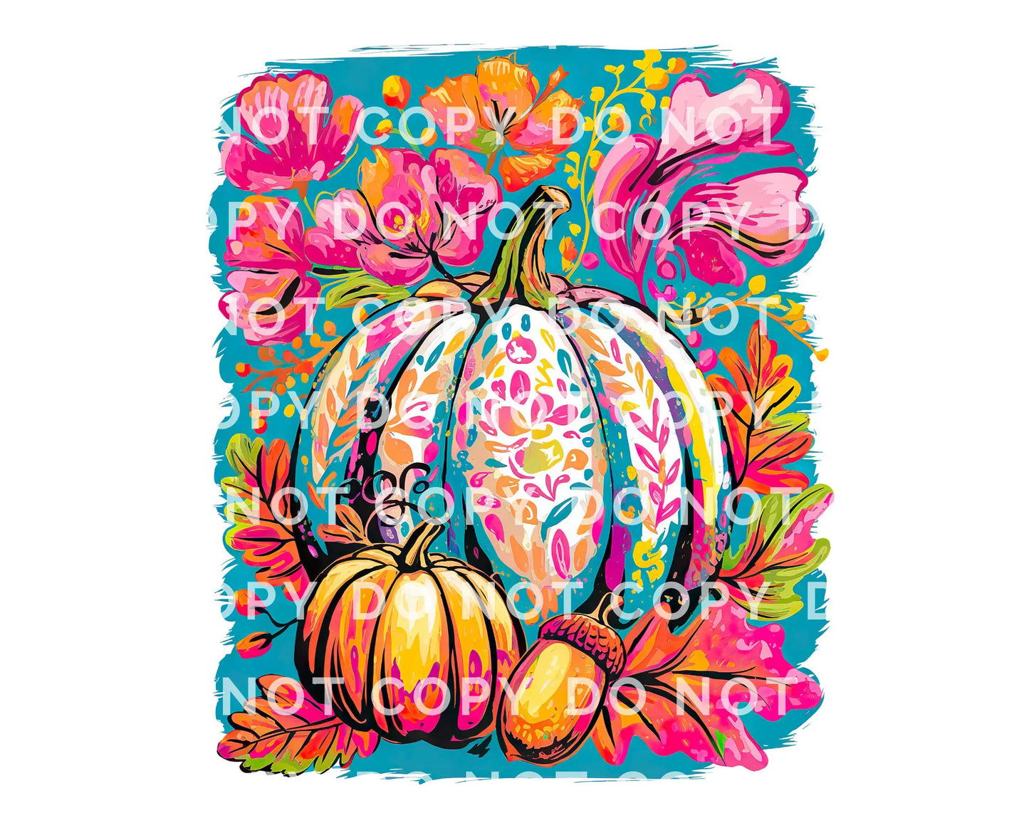 Fall DTF Transfer, Ready to Press, T-shirt Transfers, Heat Transfer, Direct to Film, Trendy, Boho, Pink, Autumn Coquette Neon Floral Pumpkin