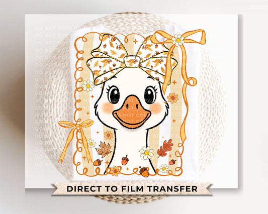 Coquette Autumn Goose DTF Transfer, Ready to Press, Heat Transfer, Direct to Film, Halloween, Trendy, Leaves, Bow, Girly, Pumpkins, Fall