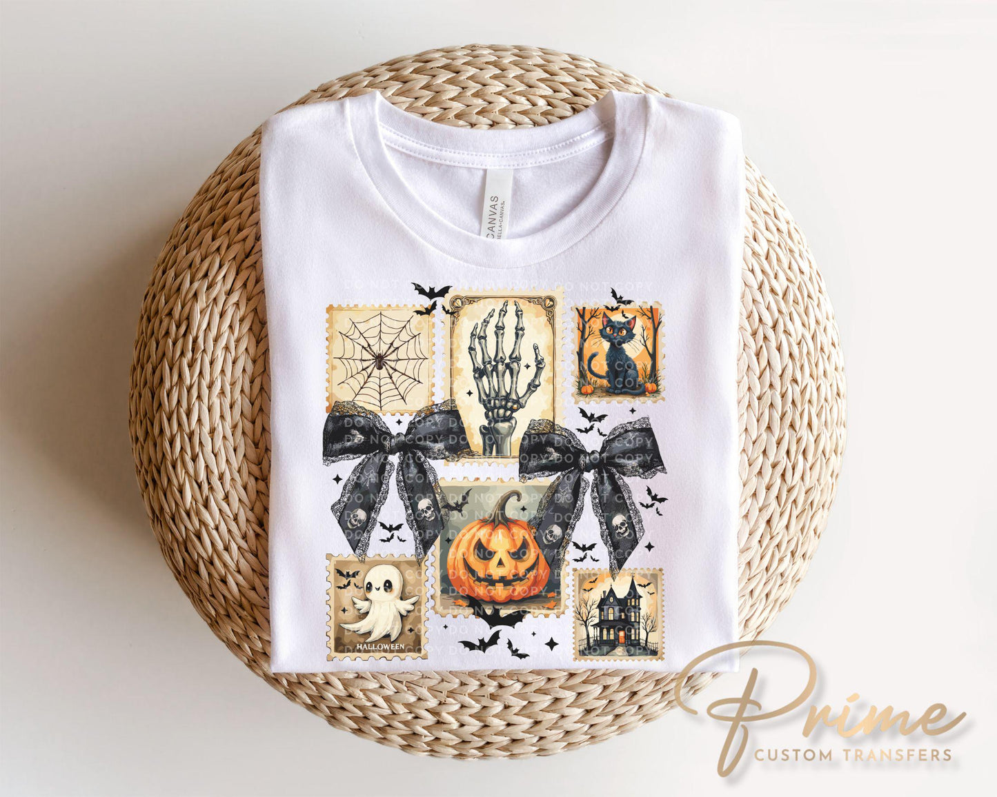 Halloween DTF Transfer, Ready to Press, T-shirt Transfer, Heat Transfer, Direct to Film, Trendy, Bow, Pumpkin, Spooky, Ghosts, Cat, Skeleton