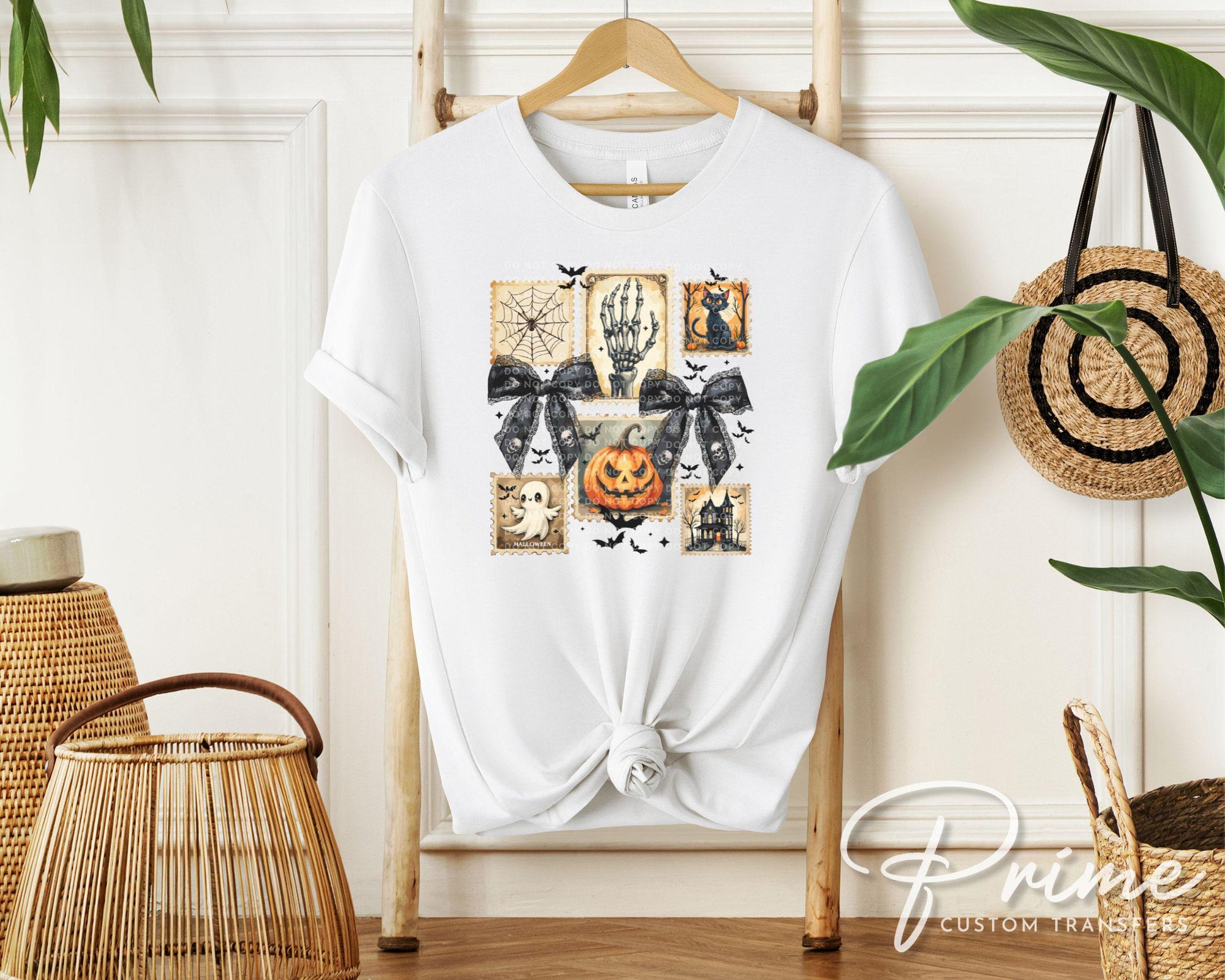 Halloween DTF Transfer, Ready to Press, T-shirt Transfer, Heat Transfer, Direct to Film, Trendy, Bow, Pumpkin, Spooky, Ghosts, Cat, Skeleton