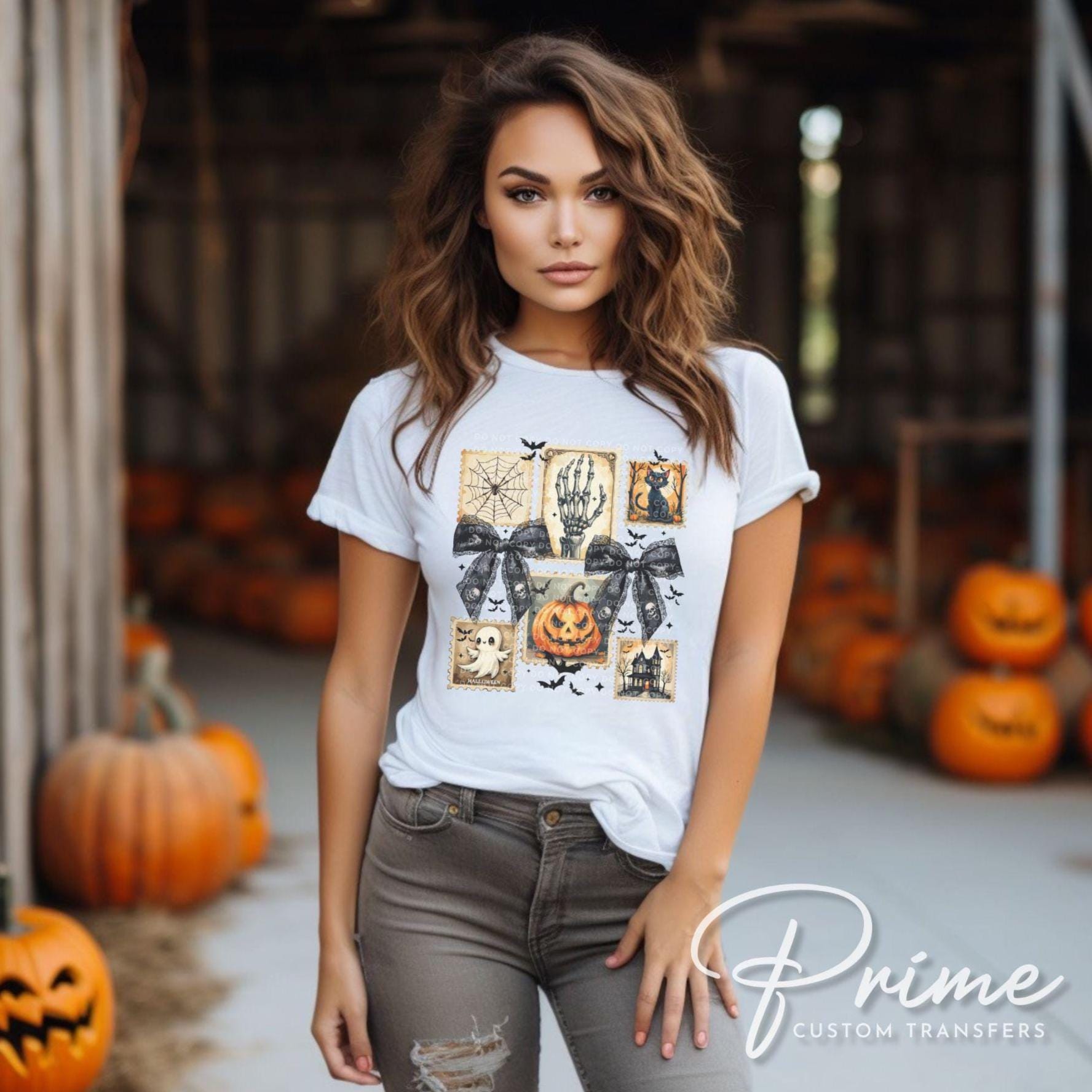 Halloween DTF Transfer, Ready to Press, T-shirt Transfer, Heat Transfer, Direct to Film, Trendy, Bow, Pumpkin, Spooky, Ghosts, Cat, Skeleton