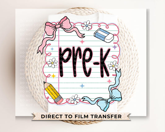 Back to School DTF Transfer, Ready to Press, T-shirt Transfer, Heat Transfer, Direct to Film, Preschool, Coquette First Day Of School, Pre-K