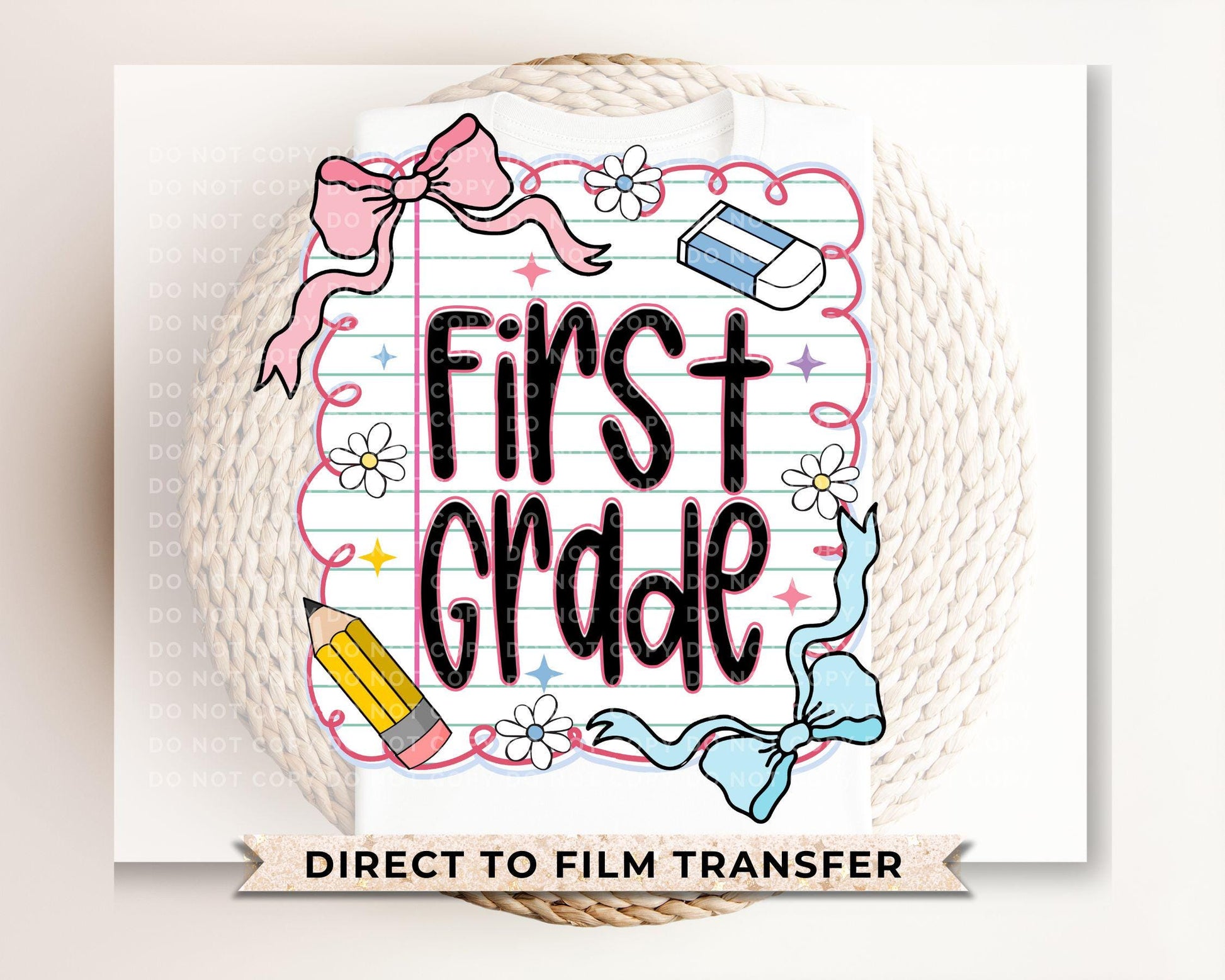 Back to School DTF Transfer, Ready to Press, T-shirt Transfer, Heat Transfer, Direct to Film, Coquette First Day Of School, First Grade