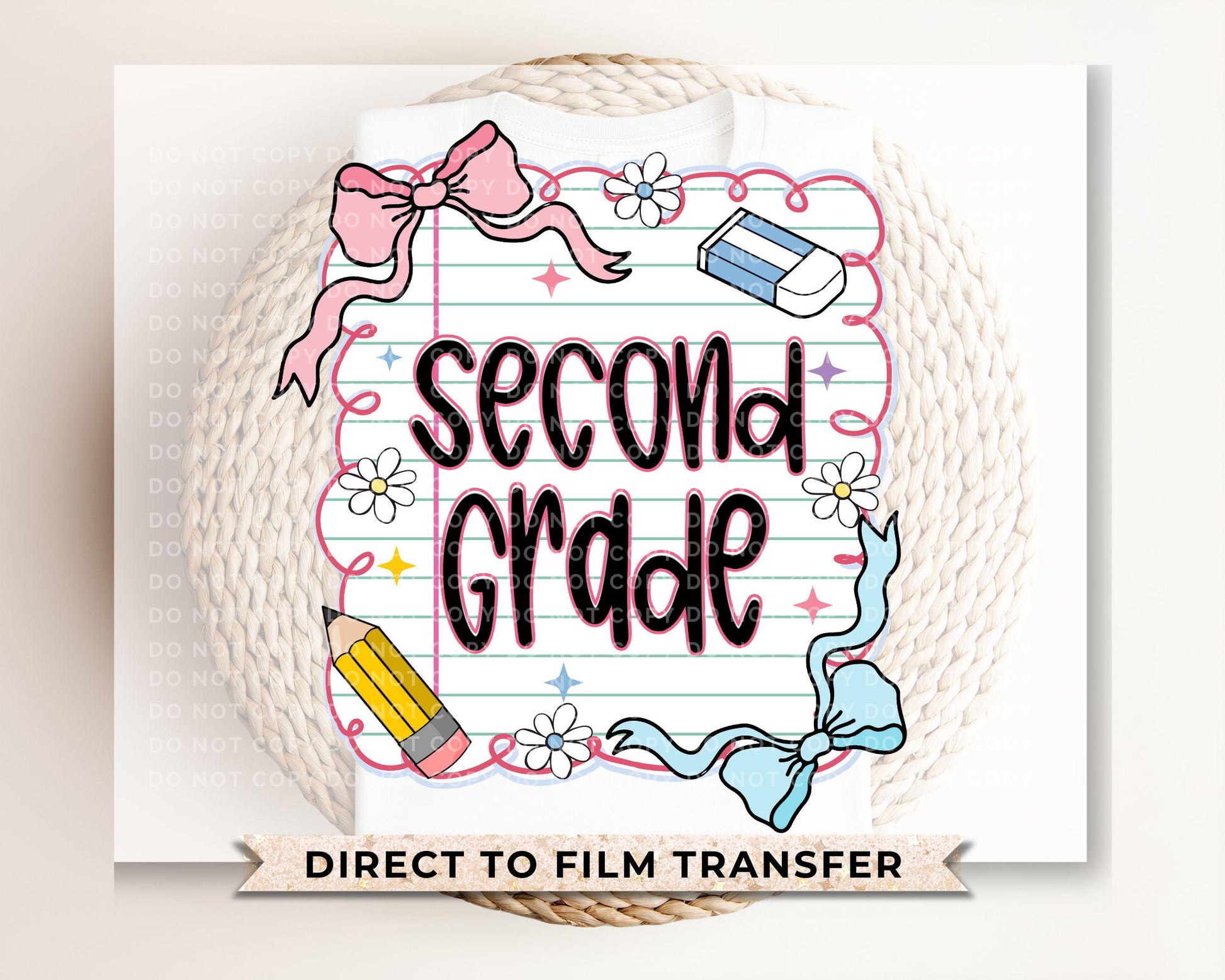 Back to School DTF Transfer, Ready to Press, T-shirt Transfer, Heat Transfer, Direct to Film, Coquette First Day Of School, Second Grade