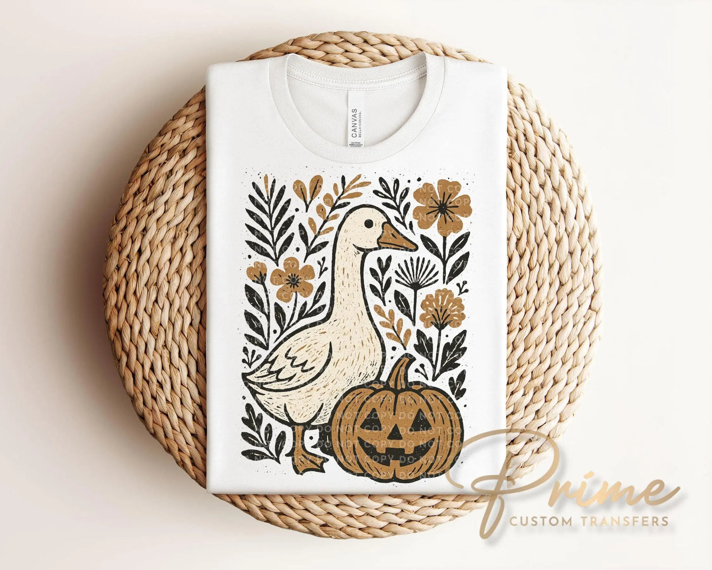 Coquette Autumn Goose DTF Transfer, Ready to Press, Heat Transfer, Direct to Film, Halloween, Trendy, Leaves, Bow, Girly, Pumpkins, Fall