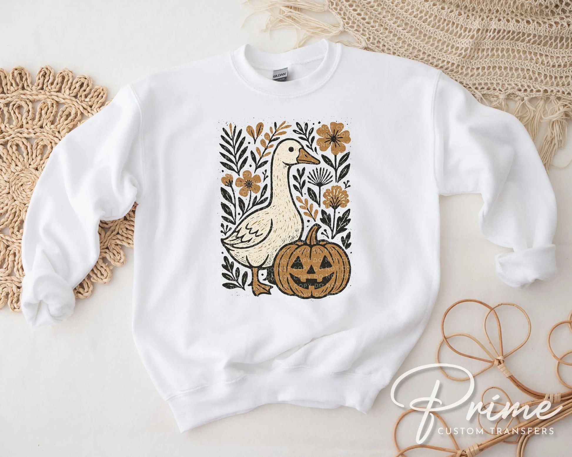 Coquette Autumn Goose DTF Transfer, Ready to Press, Heat Transfer, Direct to Film, Halloween, Trendy, Leaves, Bow, Girly, Pumpkins, Fall